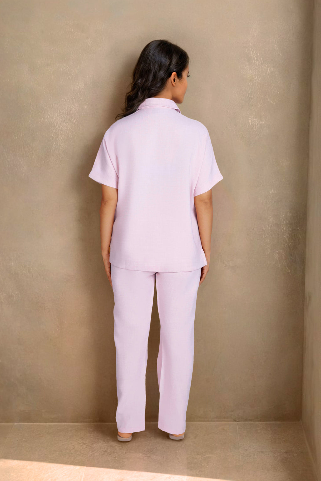 Pink Linen Co-ord Set with Panel Embroidery