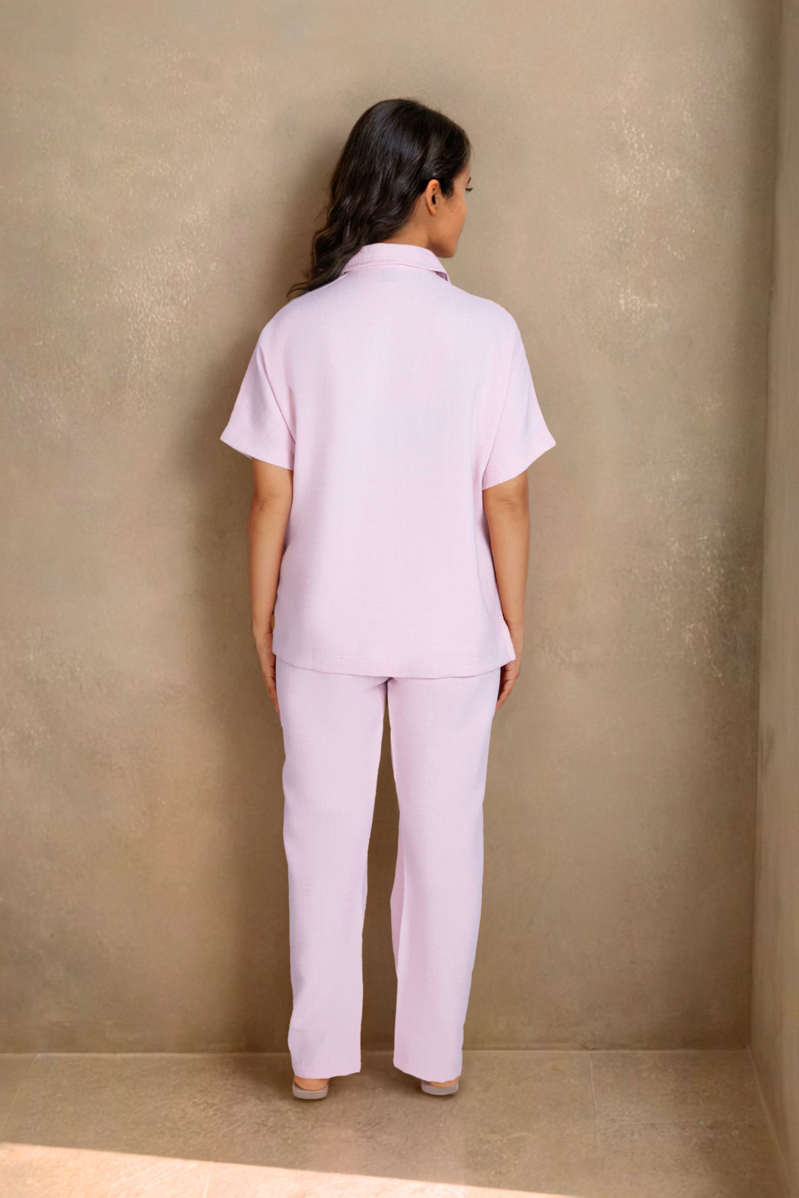 Pink Linen Co-ord Set with Panel Embroidery