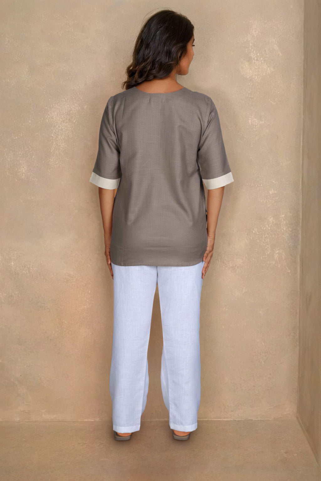 Taupe & Ivory Colorblock Linen Tunic