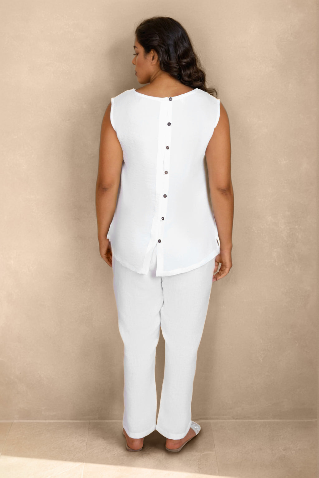 White Linen Co-ord Set with Blue Dandelion Embroidery