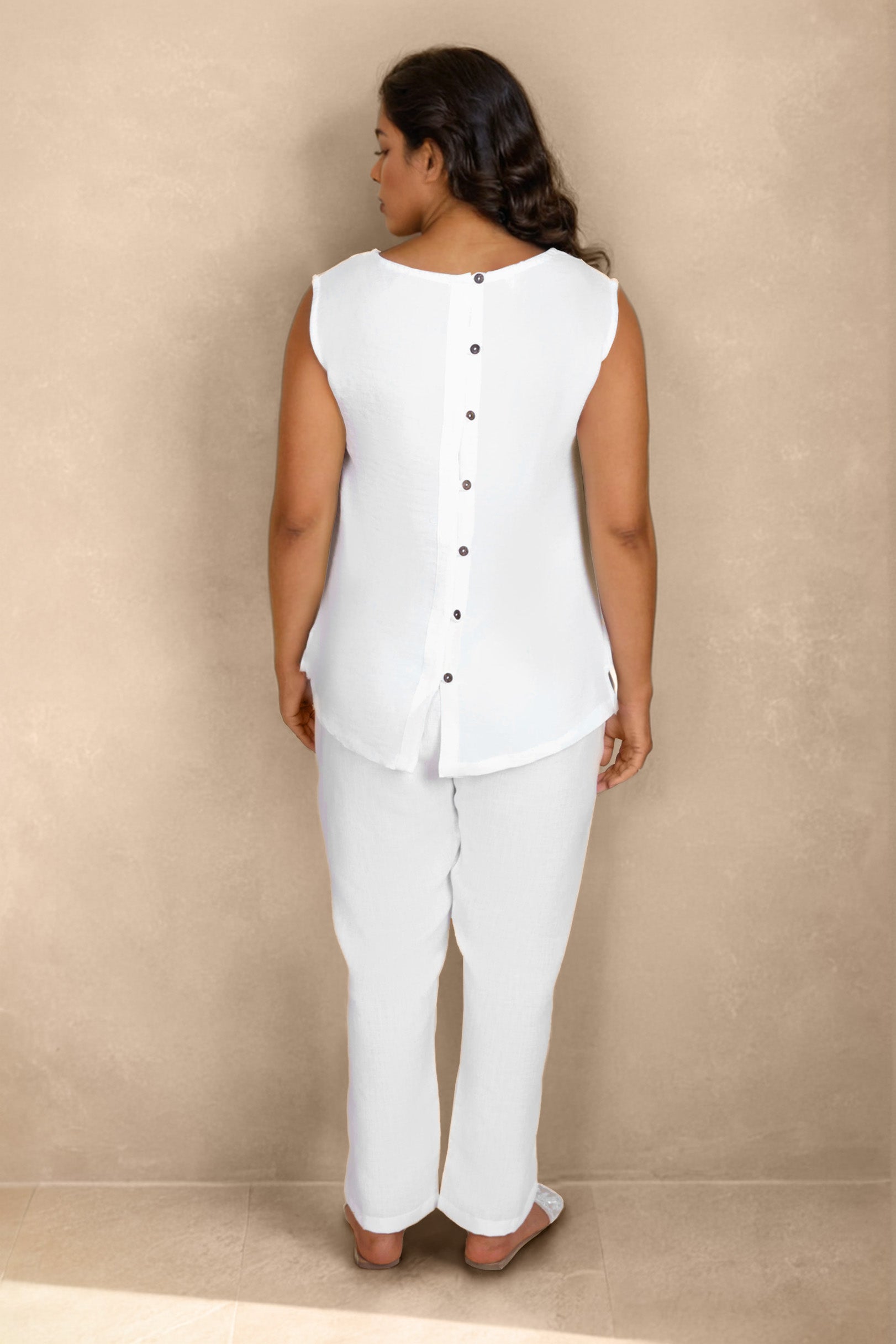 White Linen Co-ord Set with Blue Dandelion Embroidery