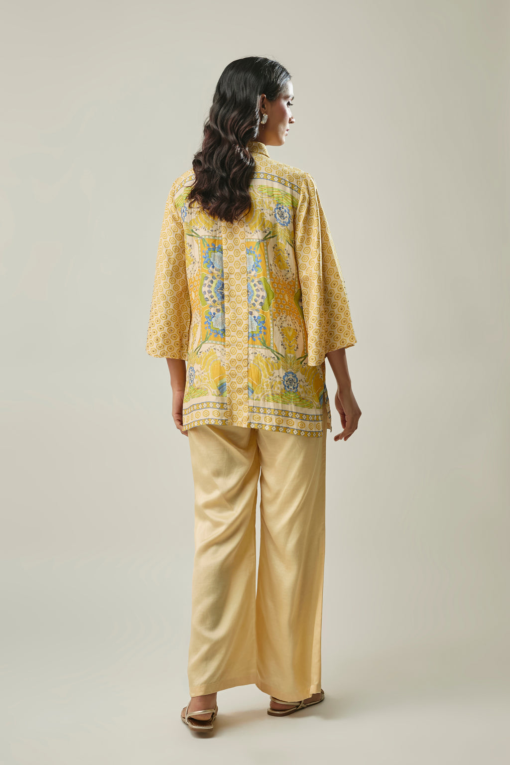 Yellow Floral Printed Co-ord Set with Bead Embroidery