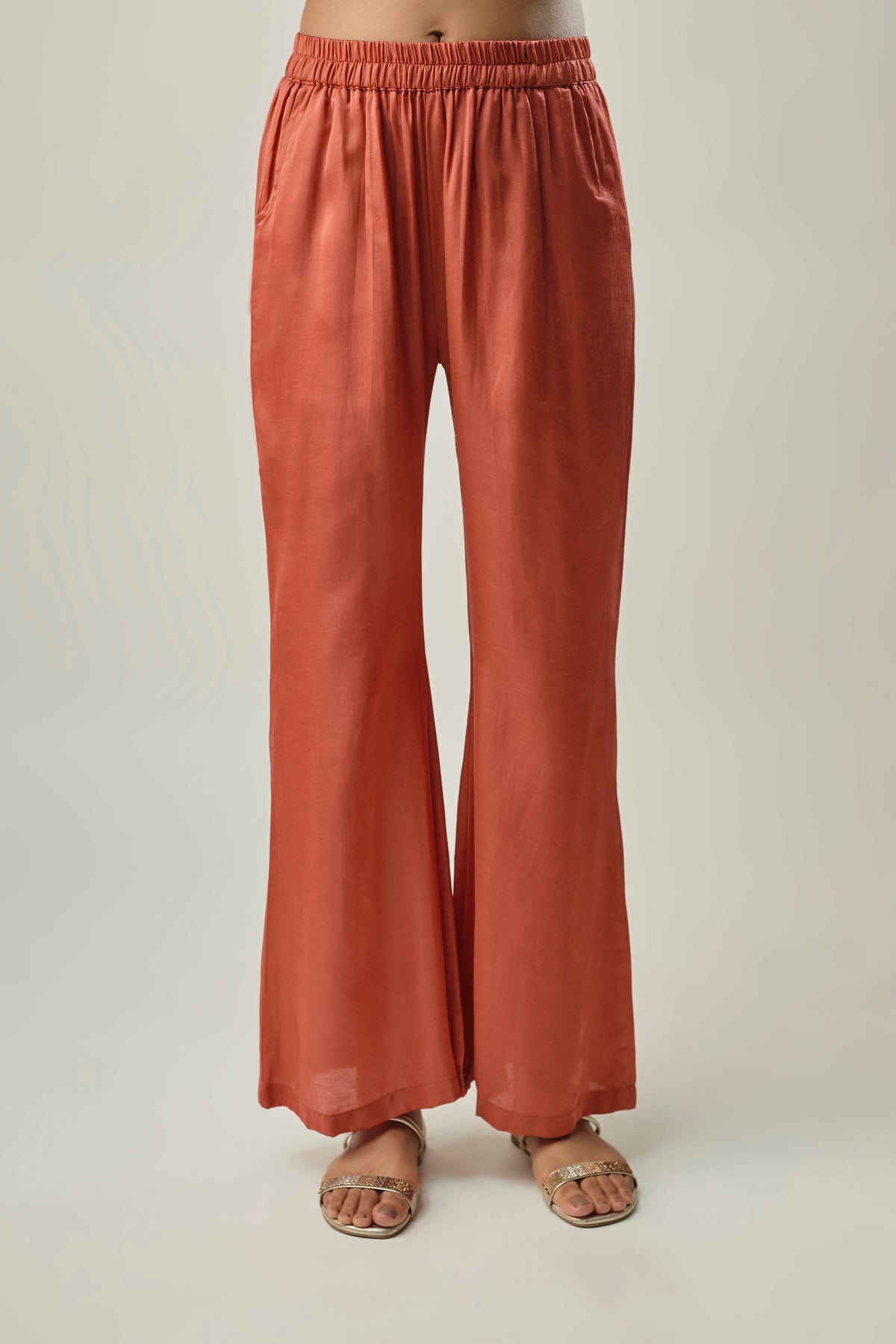 Ivory and Rust Satin Linen Co-Ord Set Floral Print