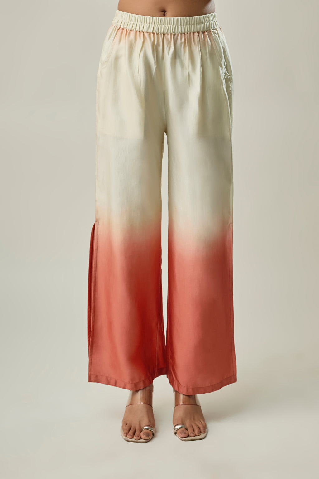 Rust and Ivory Satin Linen Co-Ord Set With applique floral embroidery