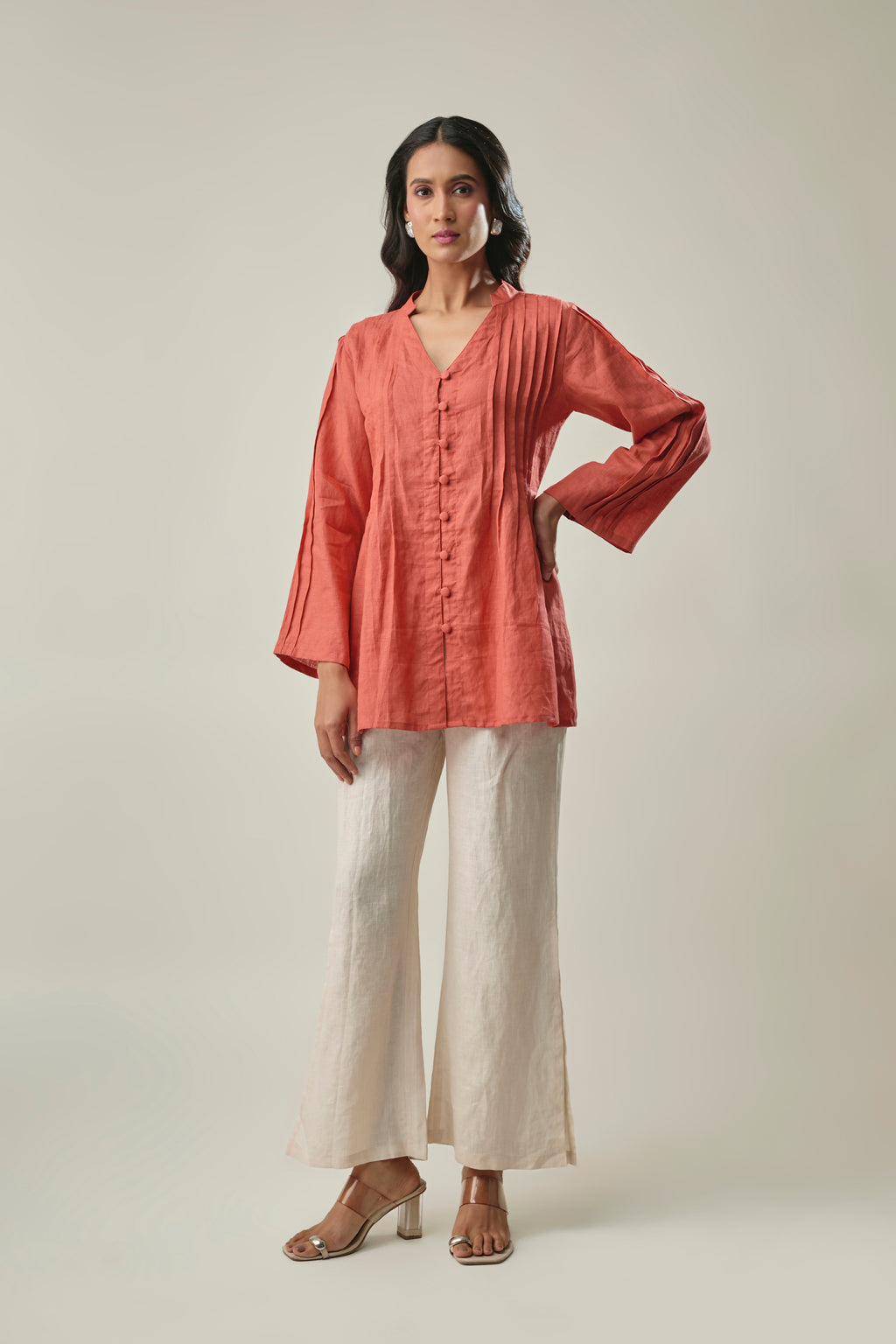 Rust & Ivory pure linen co-ord set front view