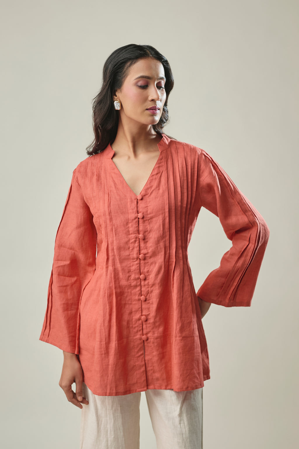 Rust & Ivory co-ord set corded V-neck detailing detail