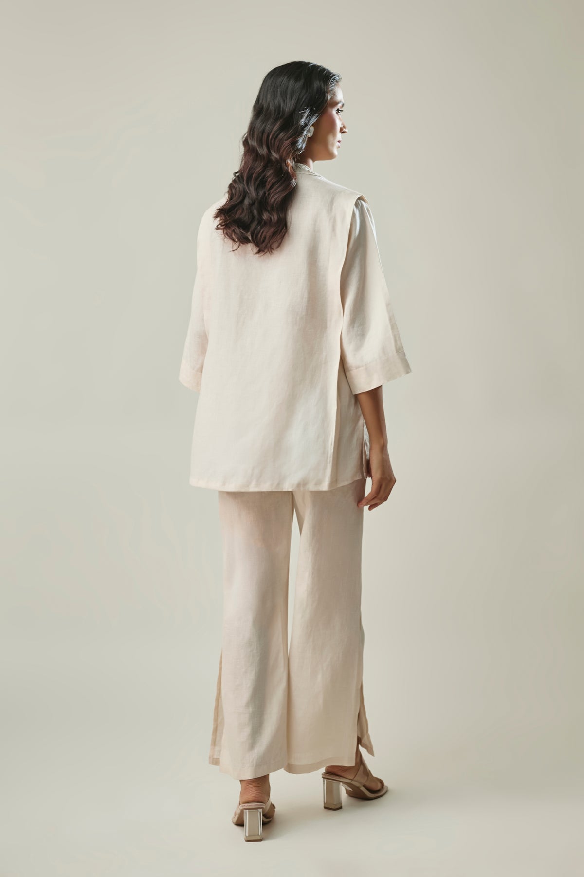 Ivory Pure Linen Co-Ord Set With Cord Work Embroidery