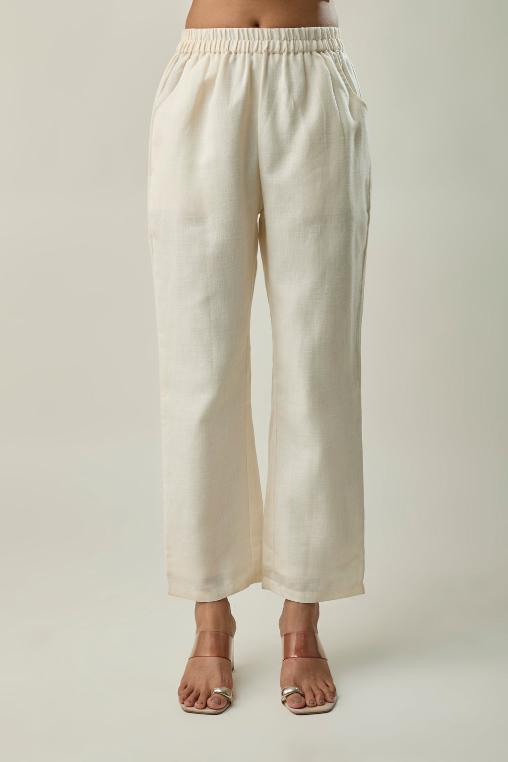 Mustard & Ivory Pure Linen Co-ord Set with Collar Embroidery