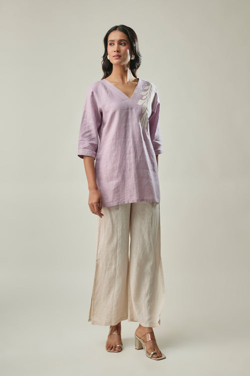Lavender & Ivory pure linen co-ord set front view