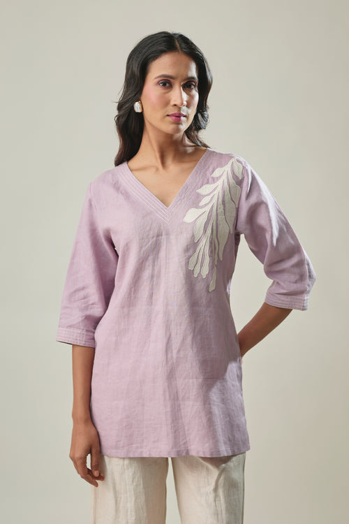 Lavender & Ivory co-ord set leaf appliqué embroidery detail