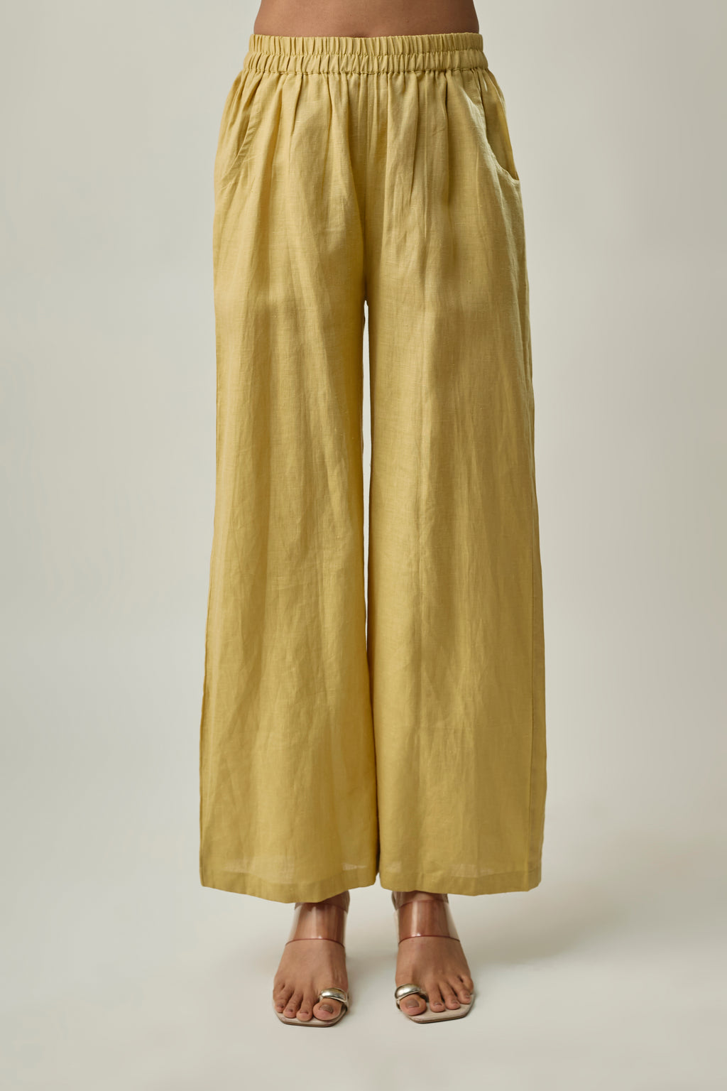 Mustard Pure Linen Co-ord Set with Peach Floral Embroidery
