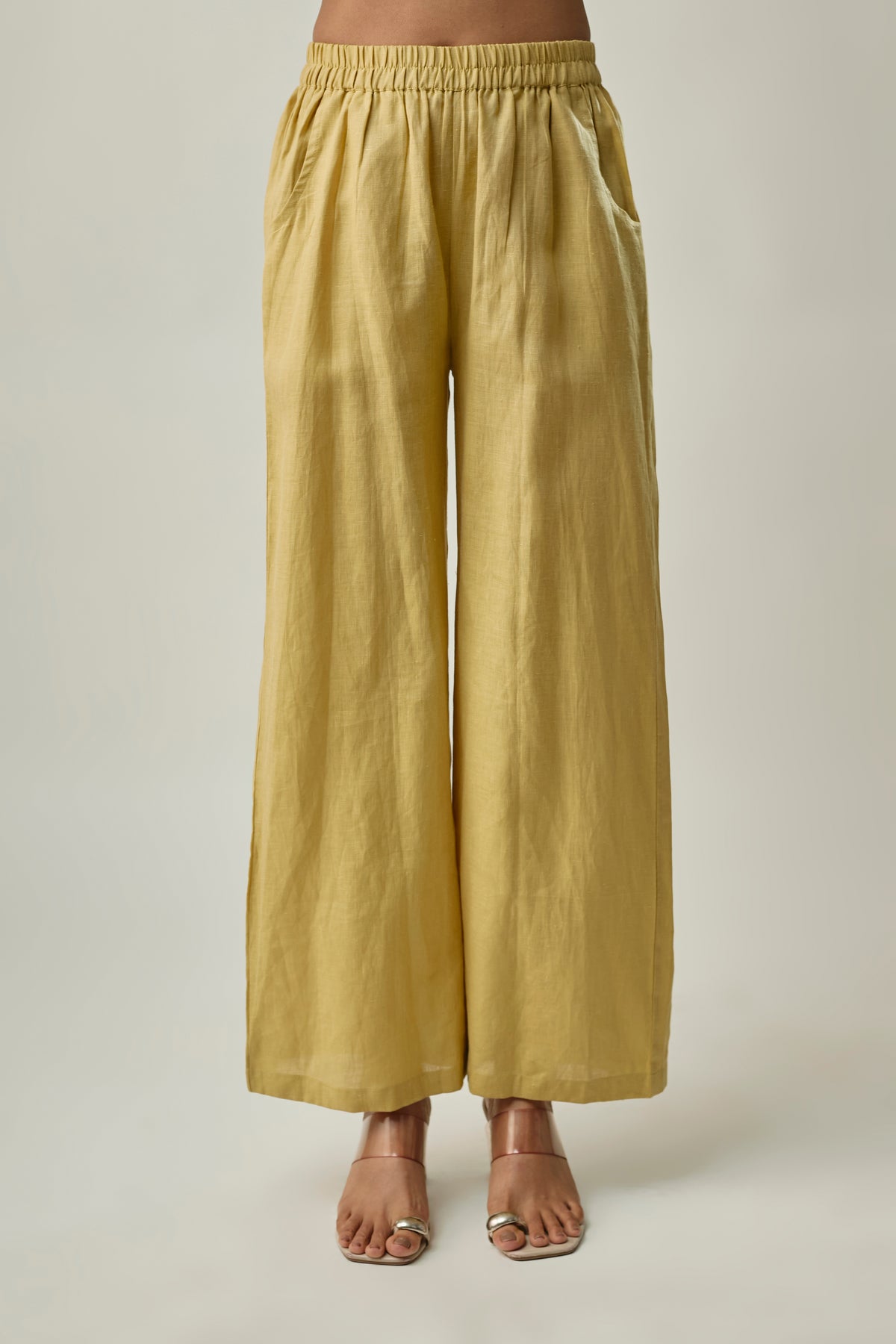 Mustard Pure Linen Co-ord Set with Peach Floral Embroidery