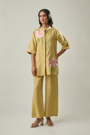 Mustard pure linen co-ord set front view