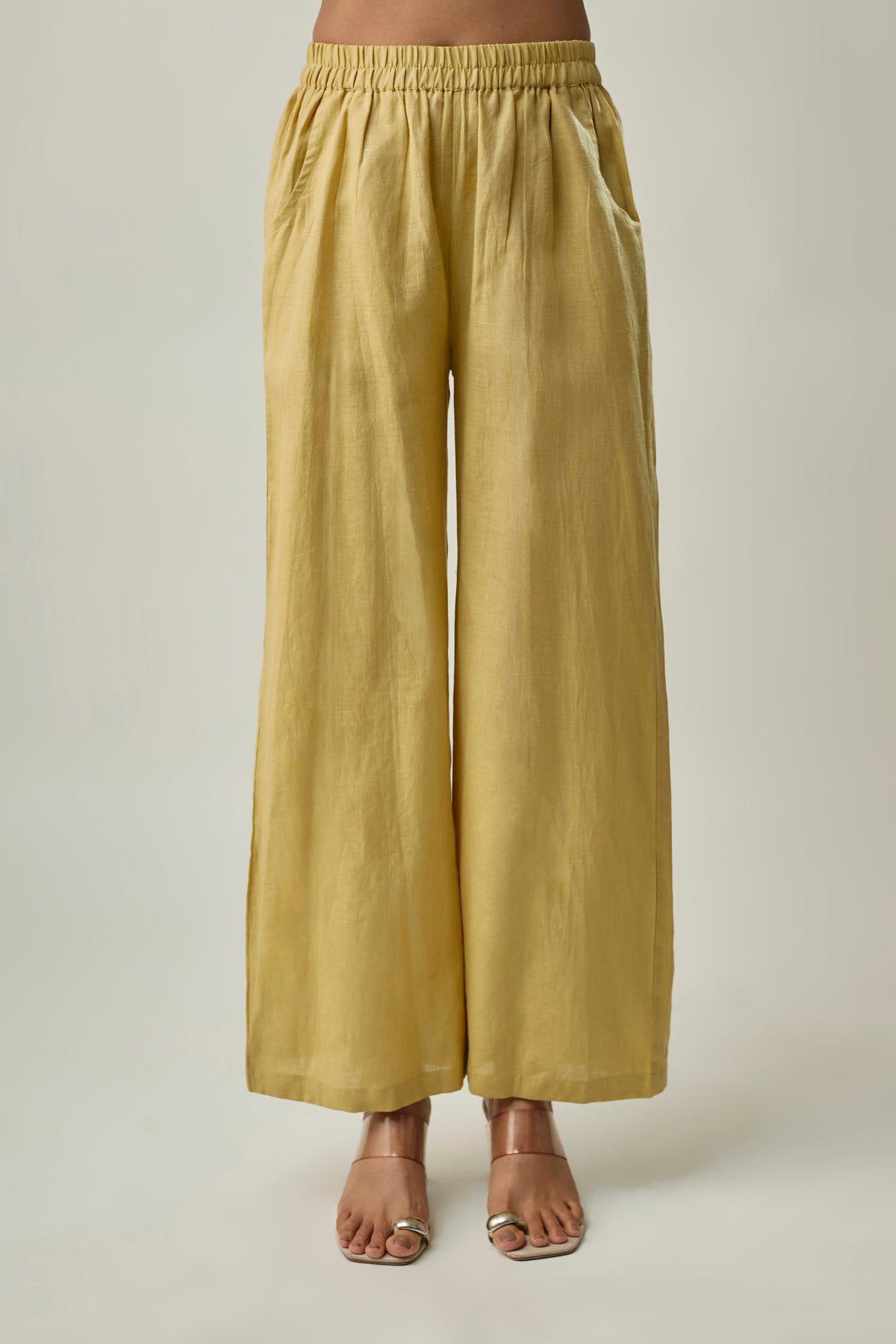 Mustard Pure Linen Co-ord Set with Peach Floral Embroidery