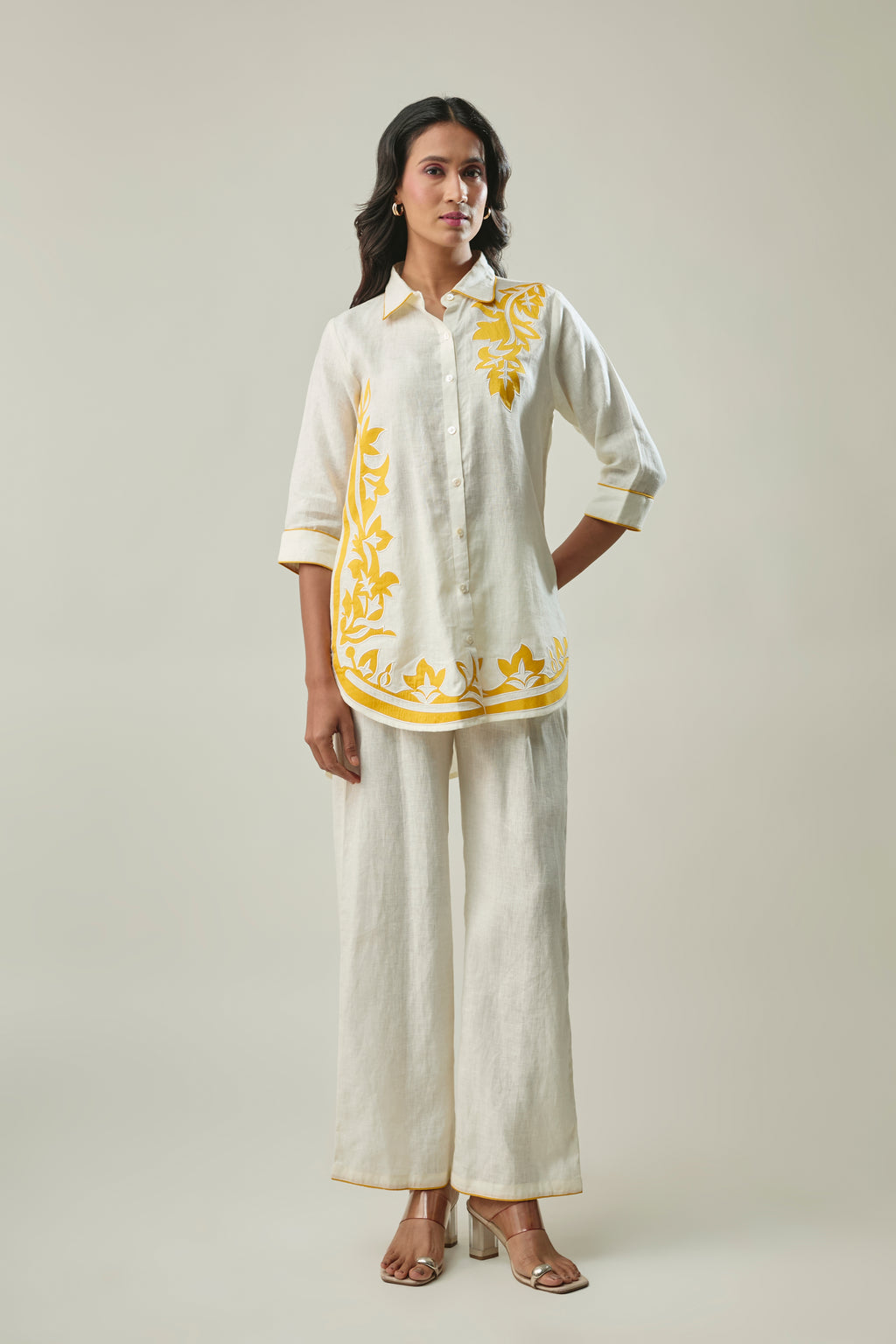 Ivory pure linen co-ord set front view