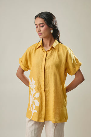 Mustard & Ivory pure linen co-ord set front view