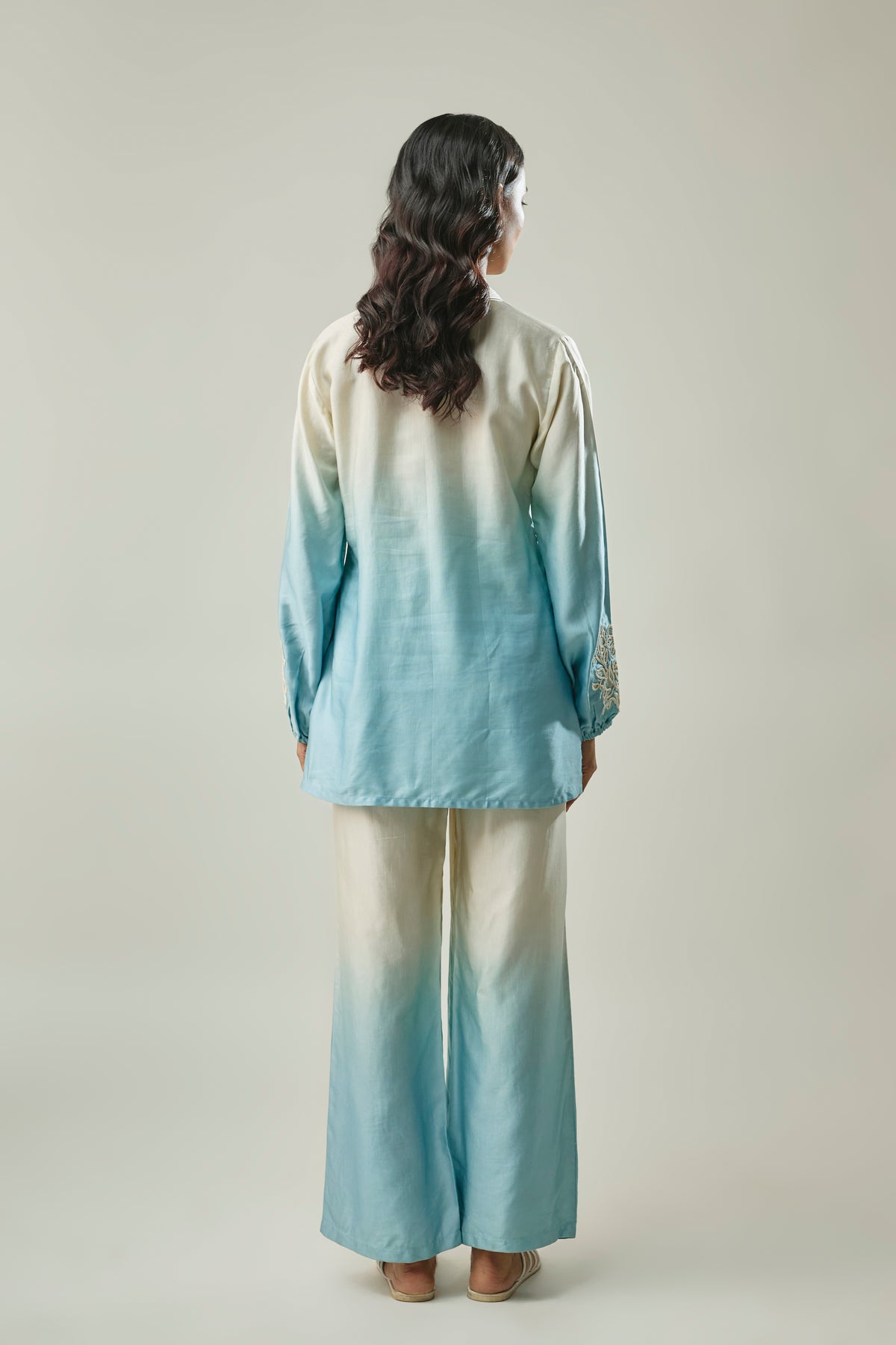Sky Blue Ombre satin linen co-ord set back view