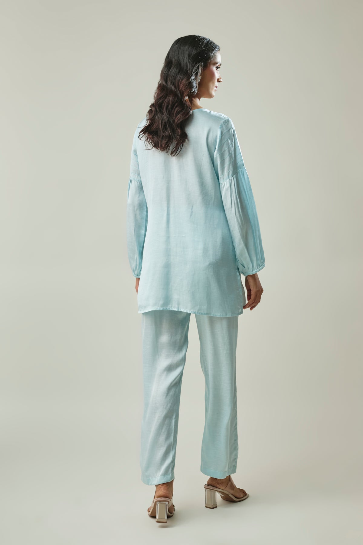Sky Blue co-ord set beaded floral embroidery detail