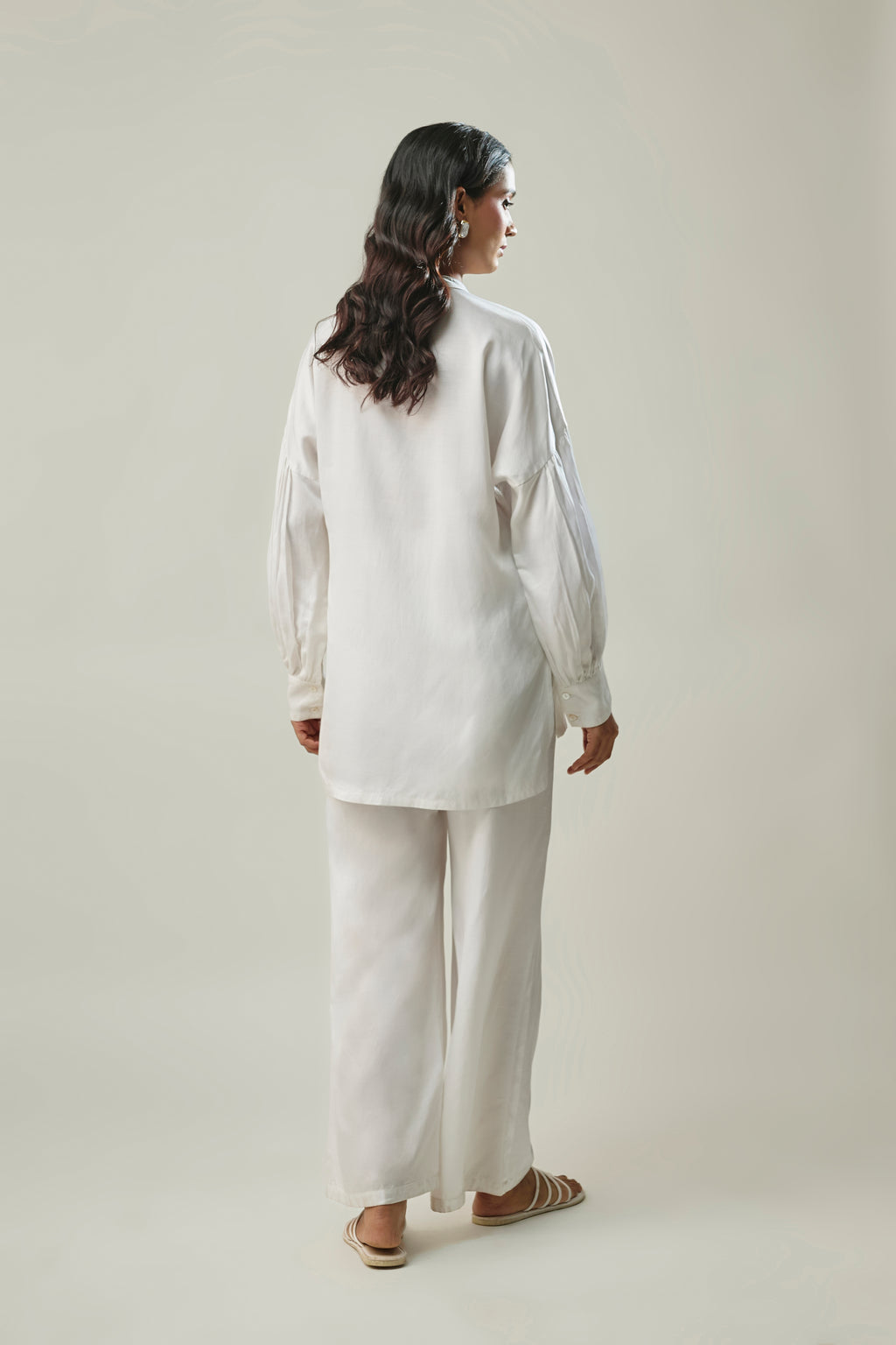 White Colour Satin Linen Co-Ord Set with 3D Flower Patch Embroidery