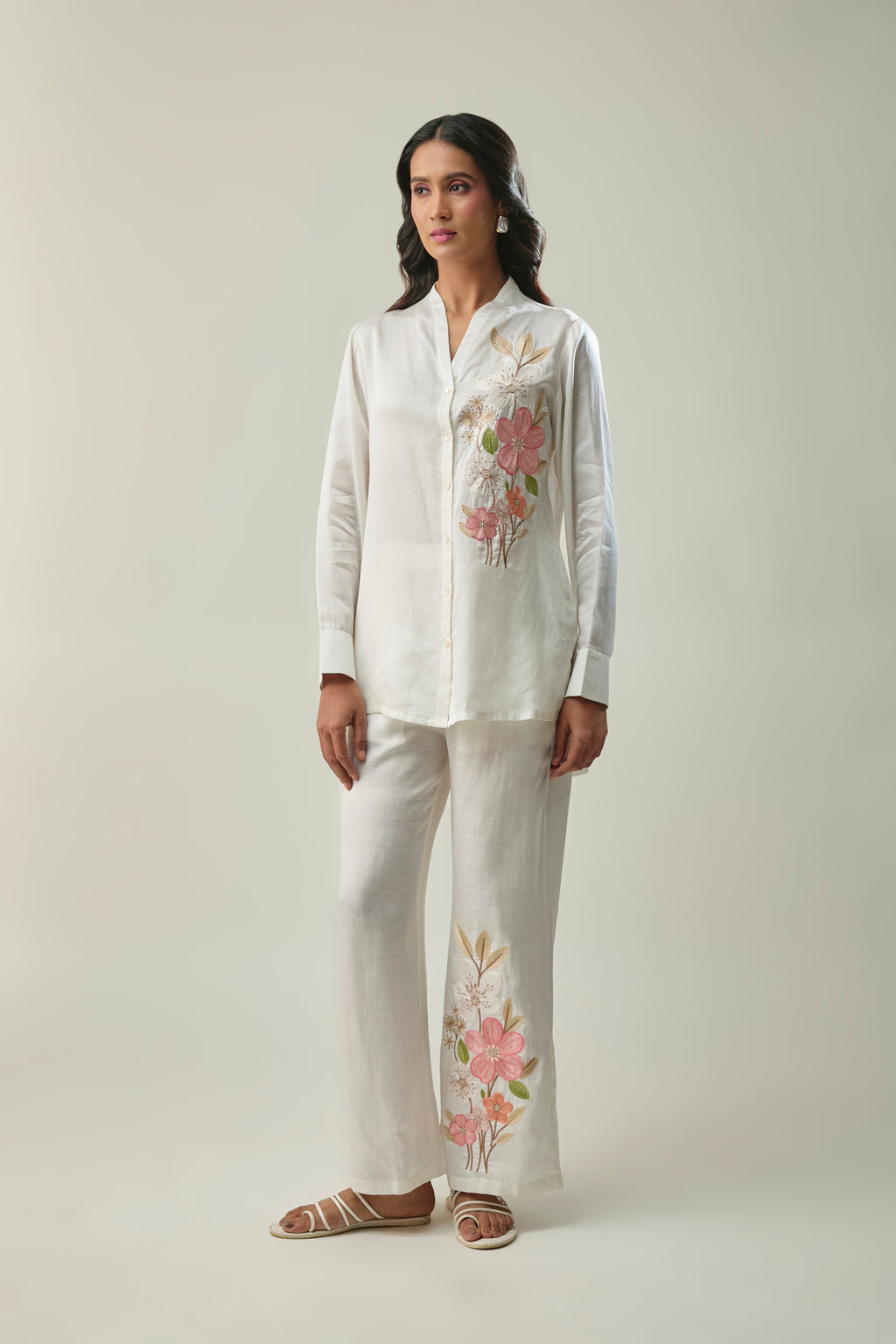 Off-White satin linen co-ord set front view