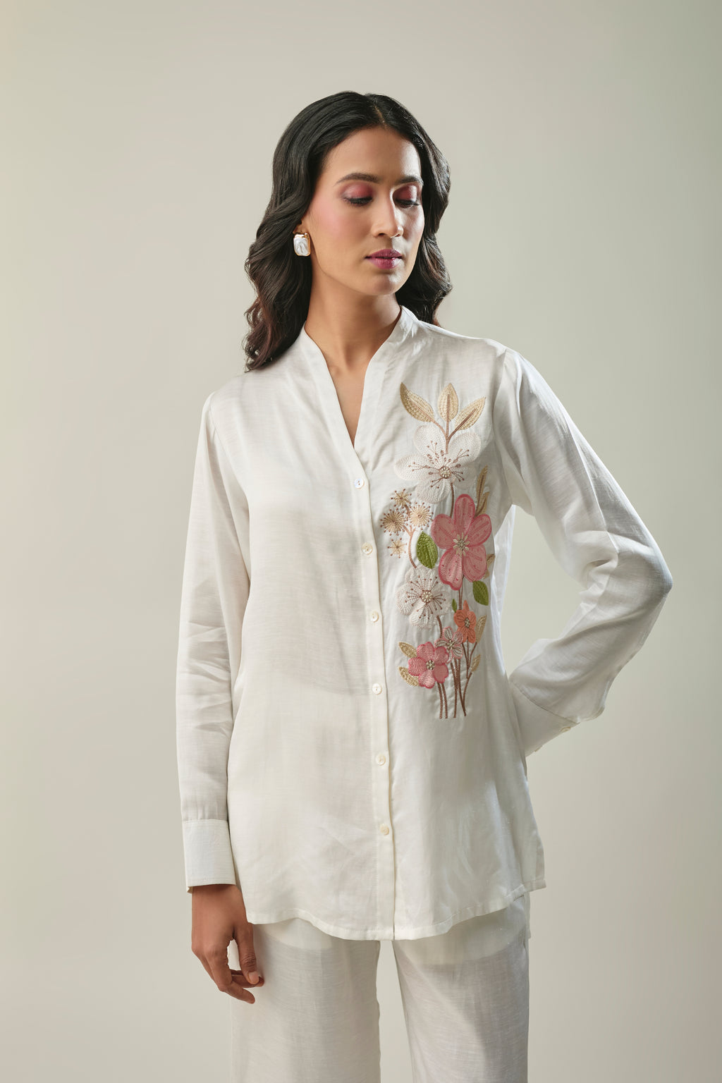 Off-White co-ord set peach floral embroidery detail