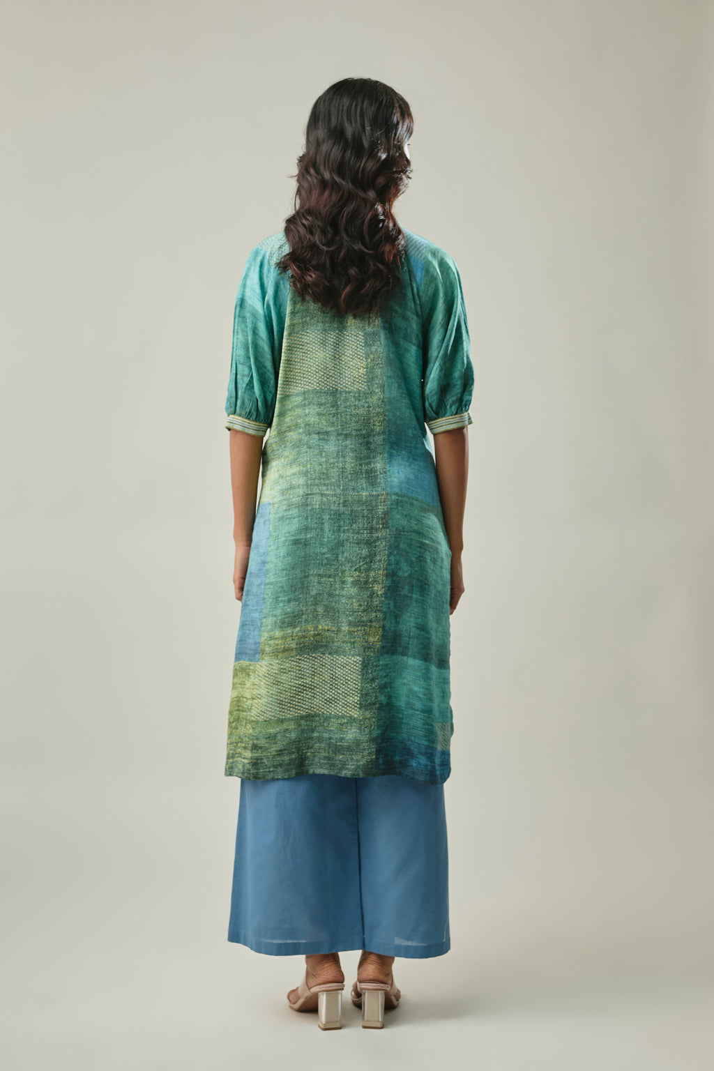 Ocean Blue Satin Linen Co-ord Set with Abstract Print