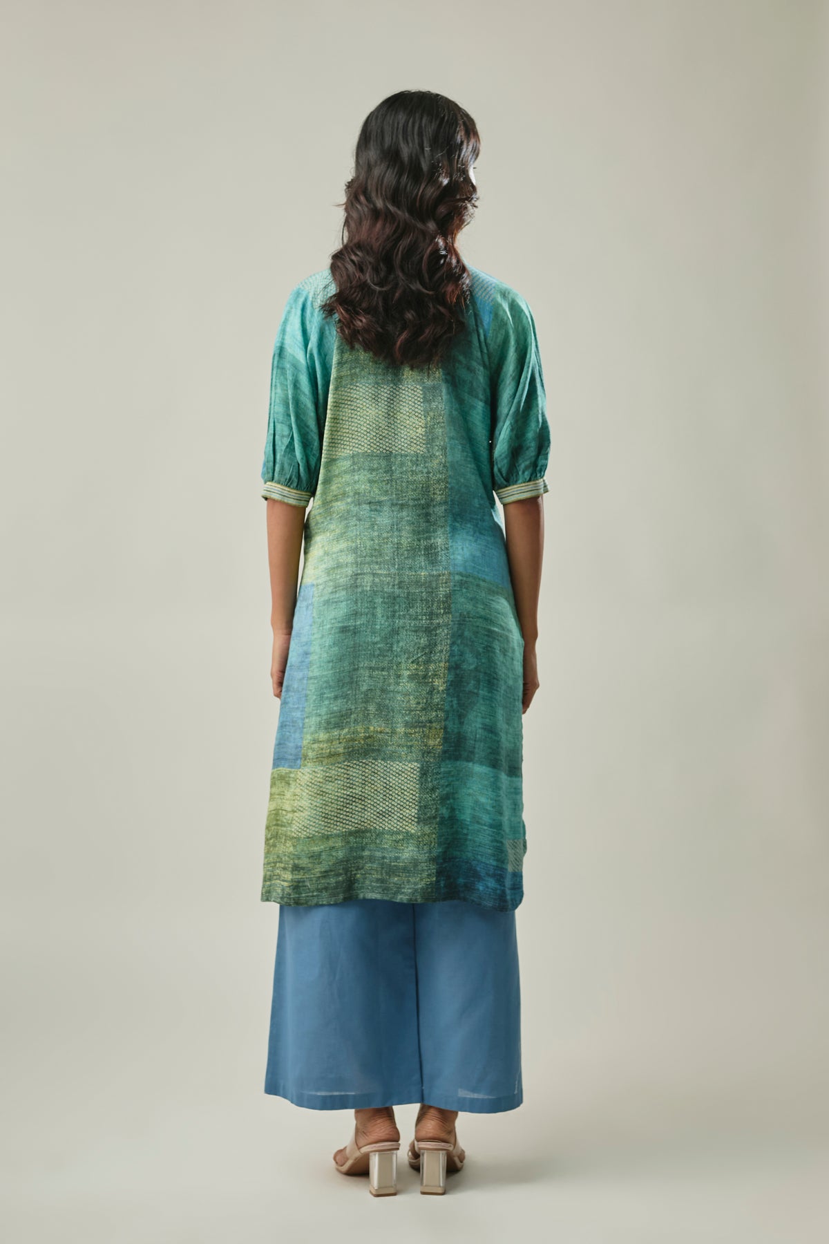 Ocean Blue Satin Linen Co-ord Set with Abstract Print