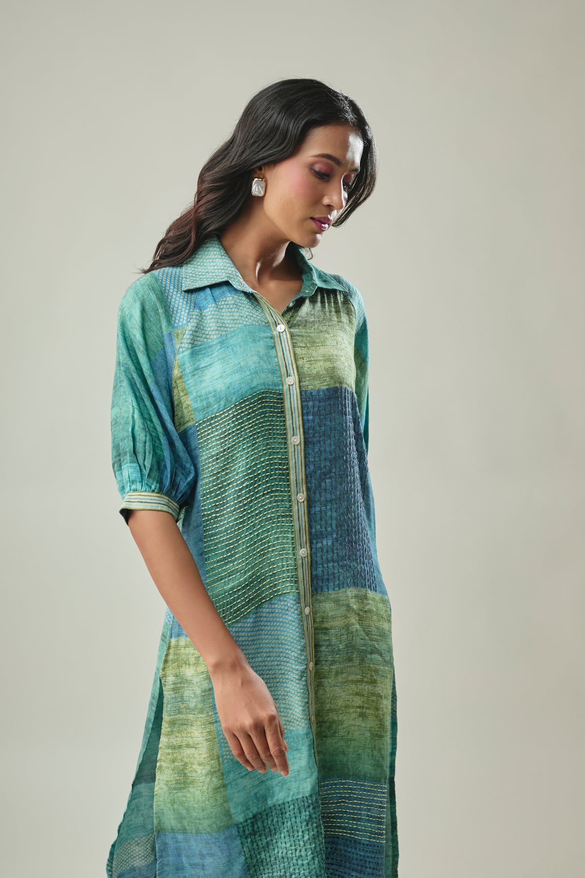 Ocean Blue Satin Linen Co-ord Set with Abstract Print
