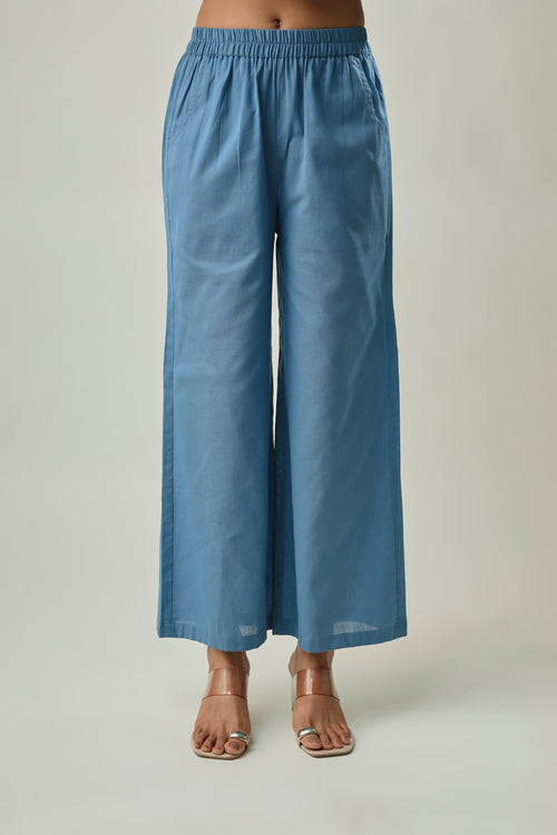 Ocean Blue Satin Linen Co-ord Set with Abstract Print