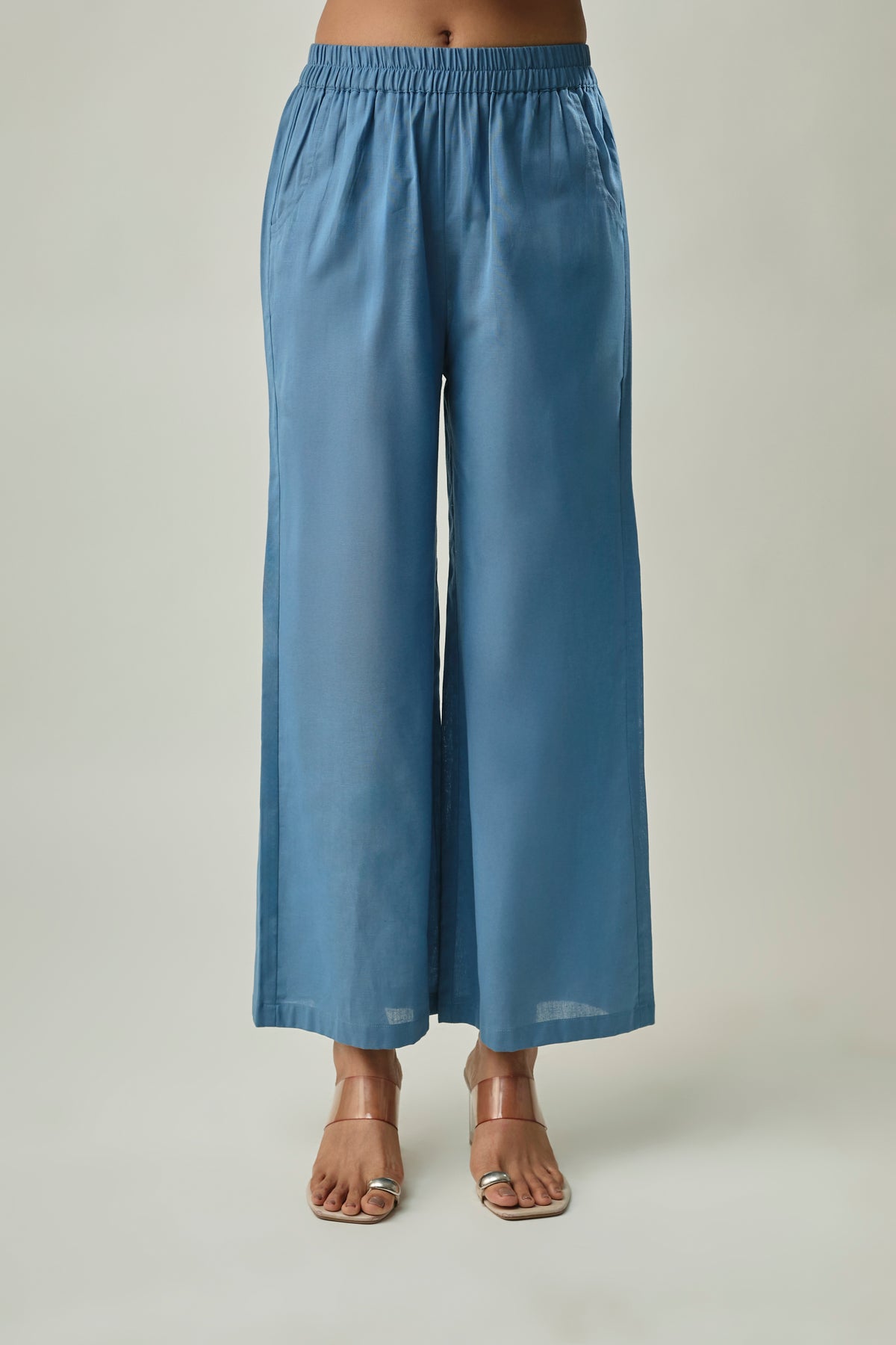 Ocean Blue Satin Linen Co-ord Set with Abstract Print