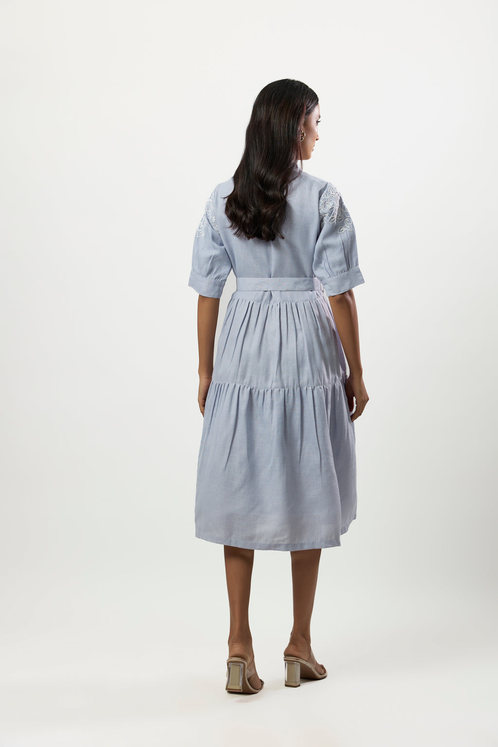 LIGTH BLUE WITH WHITE COAD EMBROIDERED DRESS