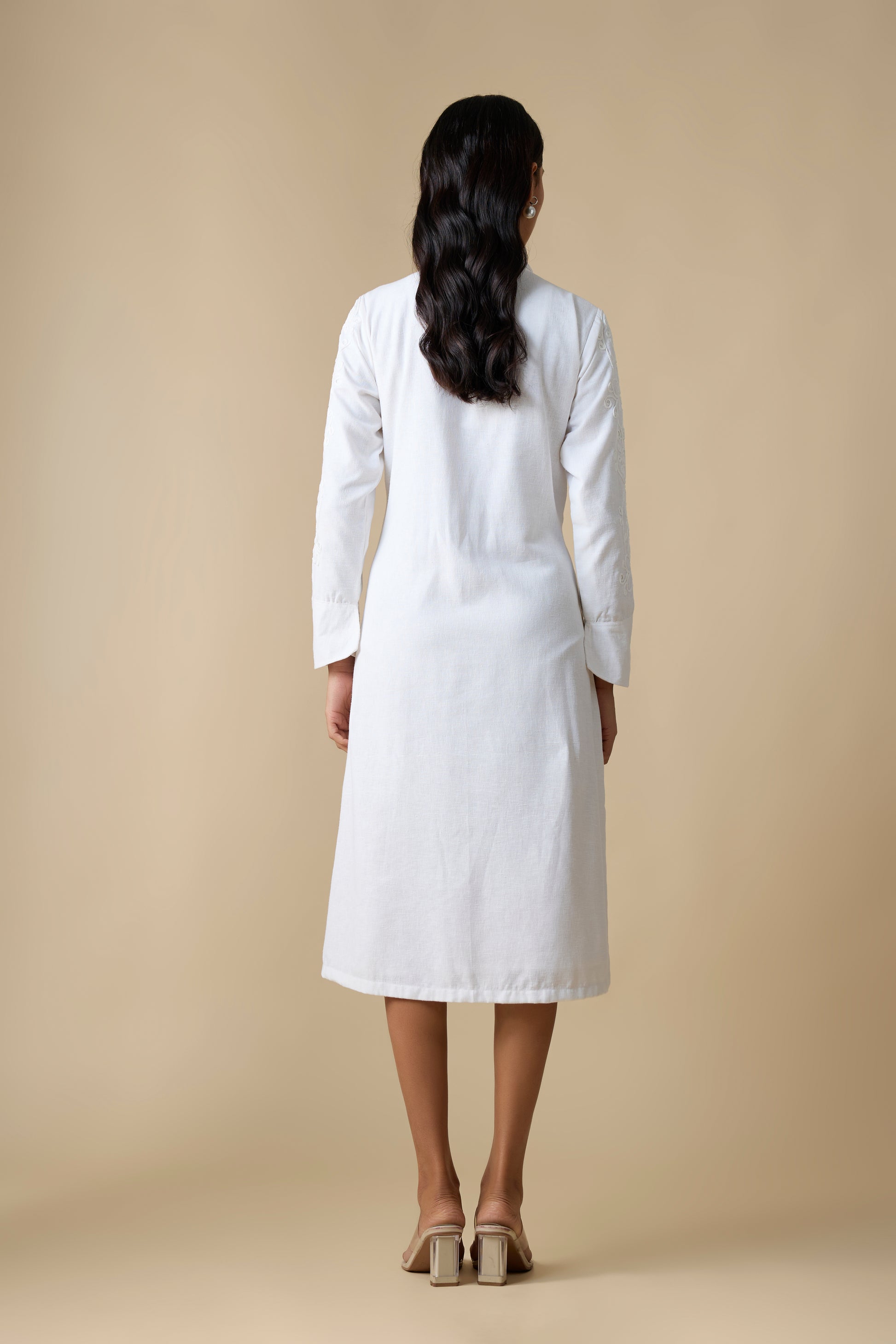 WHITE TONAL COADDING EMBROIDERY DRESS