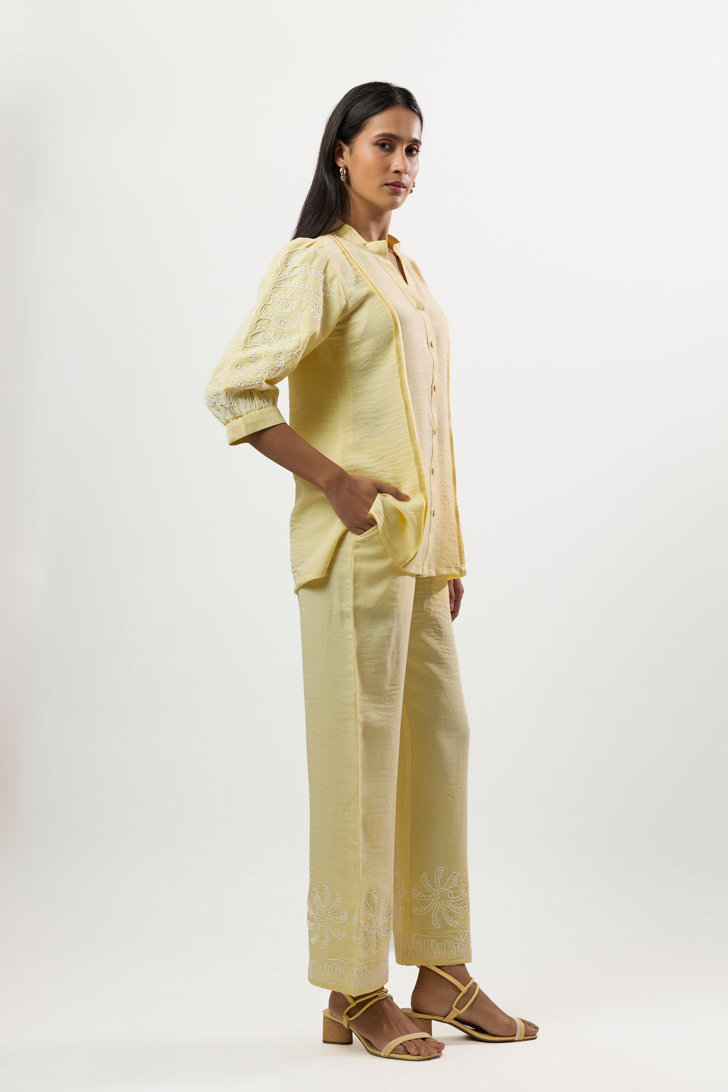 BUTTER YELLOW WITH WHITE EMBROIDERY CO-AED SET
