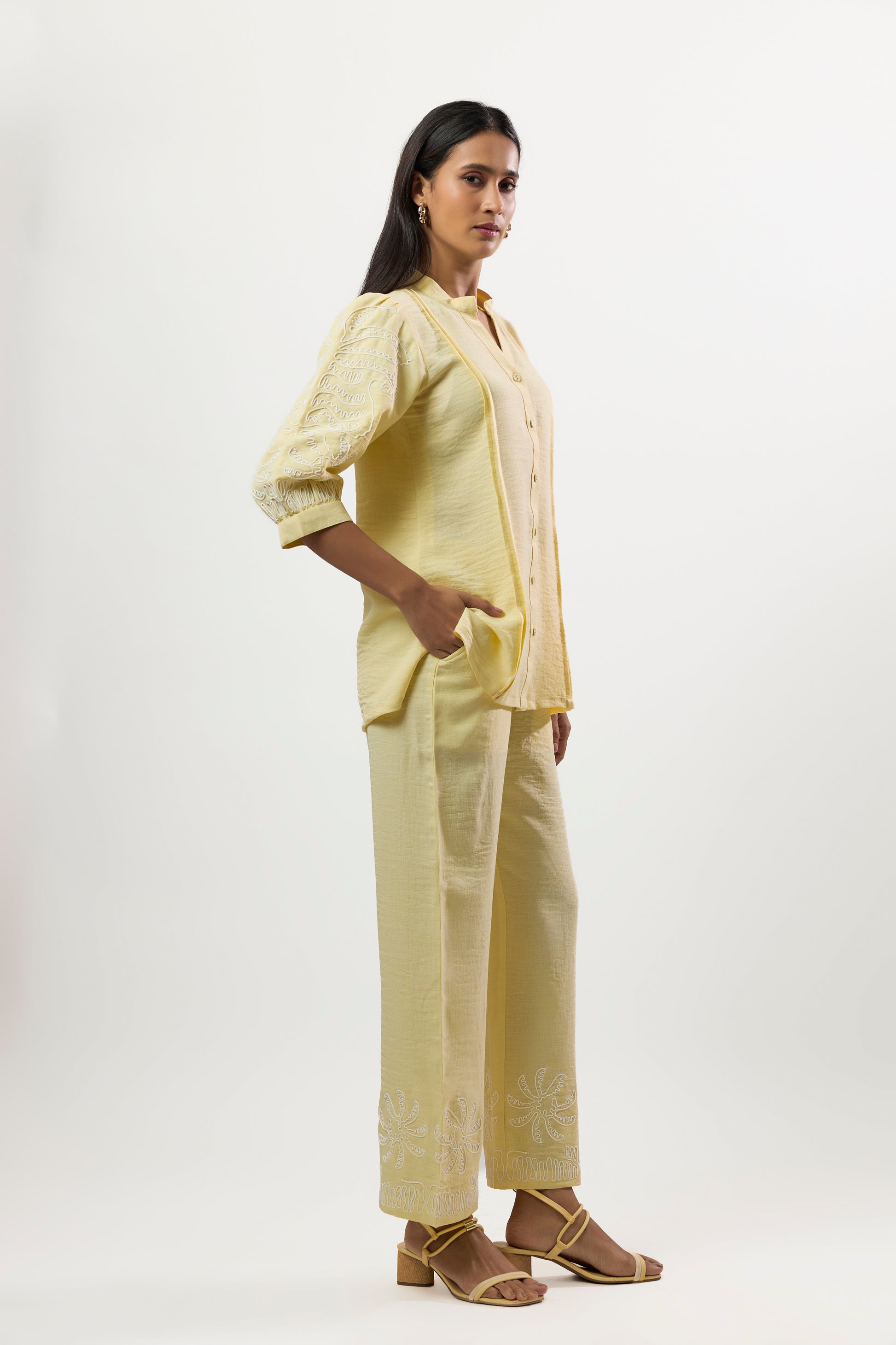 BUTTER YELLOW WITH WHITE EMBROIDERY CO-AED SET