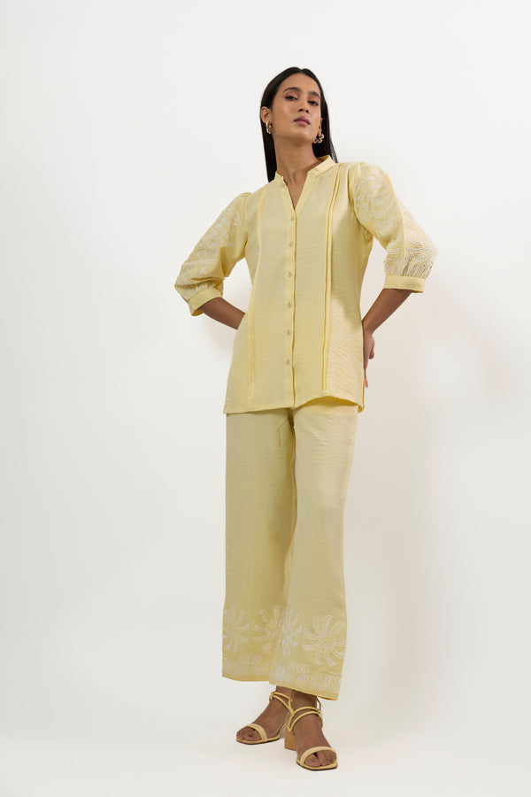 BUTTER YELLOW WITH WHITE EMBROIDERY CO-AED SET