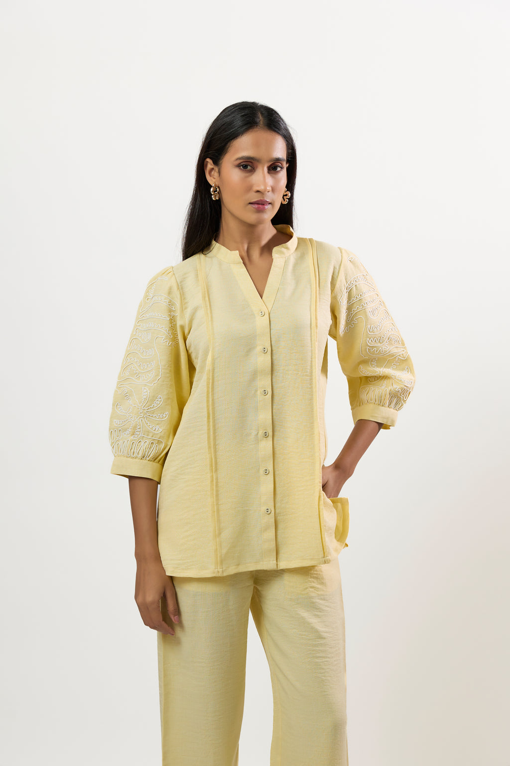 BUTTER YELLOW WITH WHITE EMBROIDERY CO-AED SET
