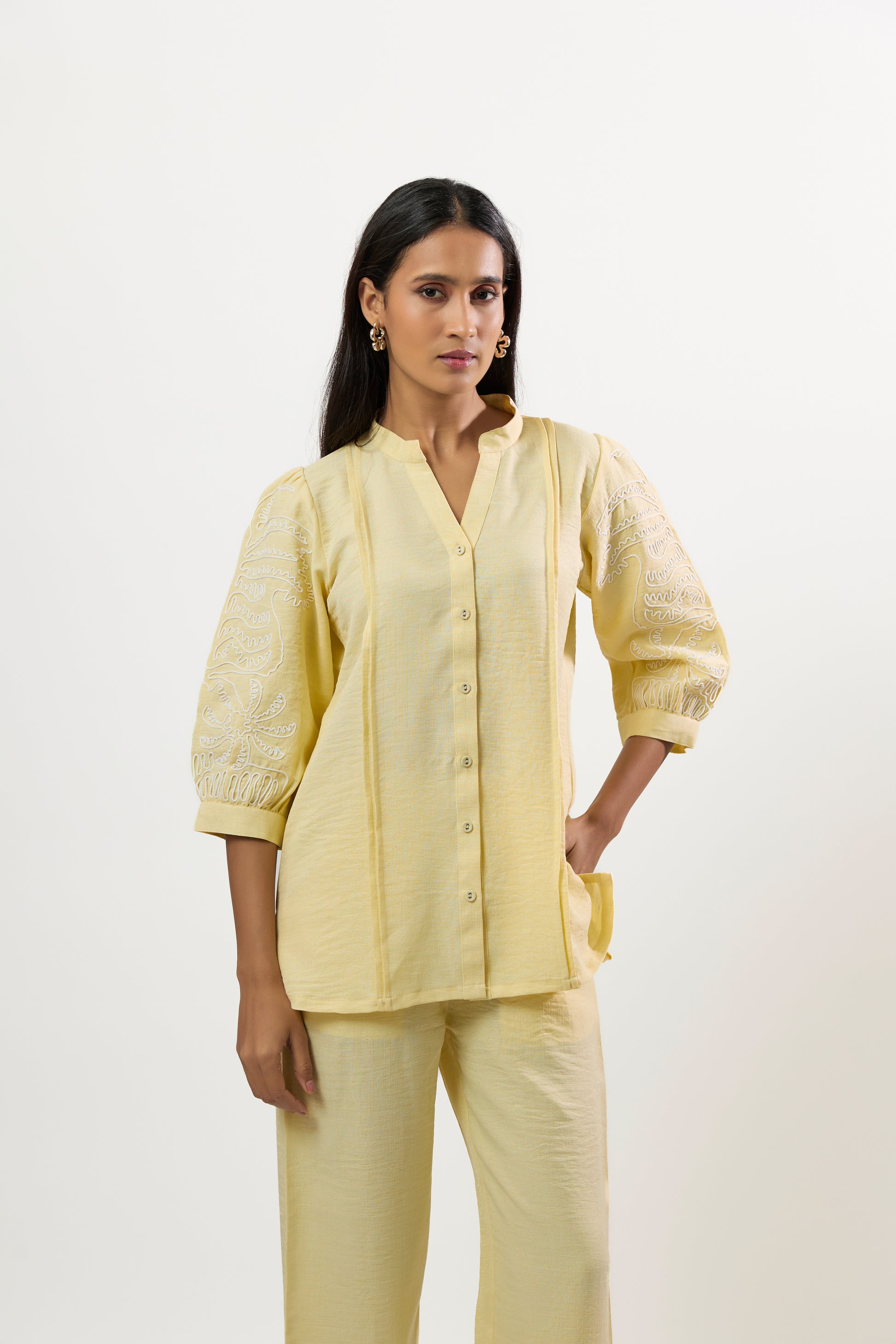 BUTTER YELLOW WITH WHITE EMBROIDERY CO-AED SET