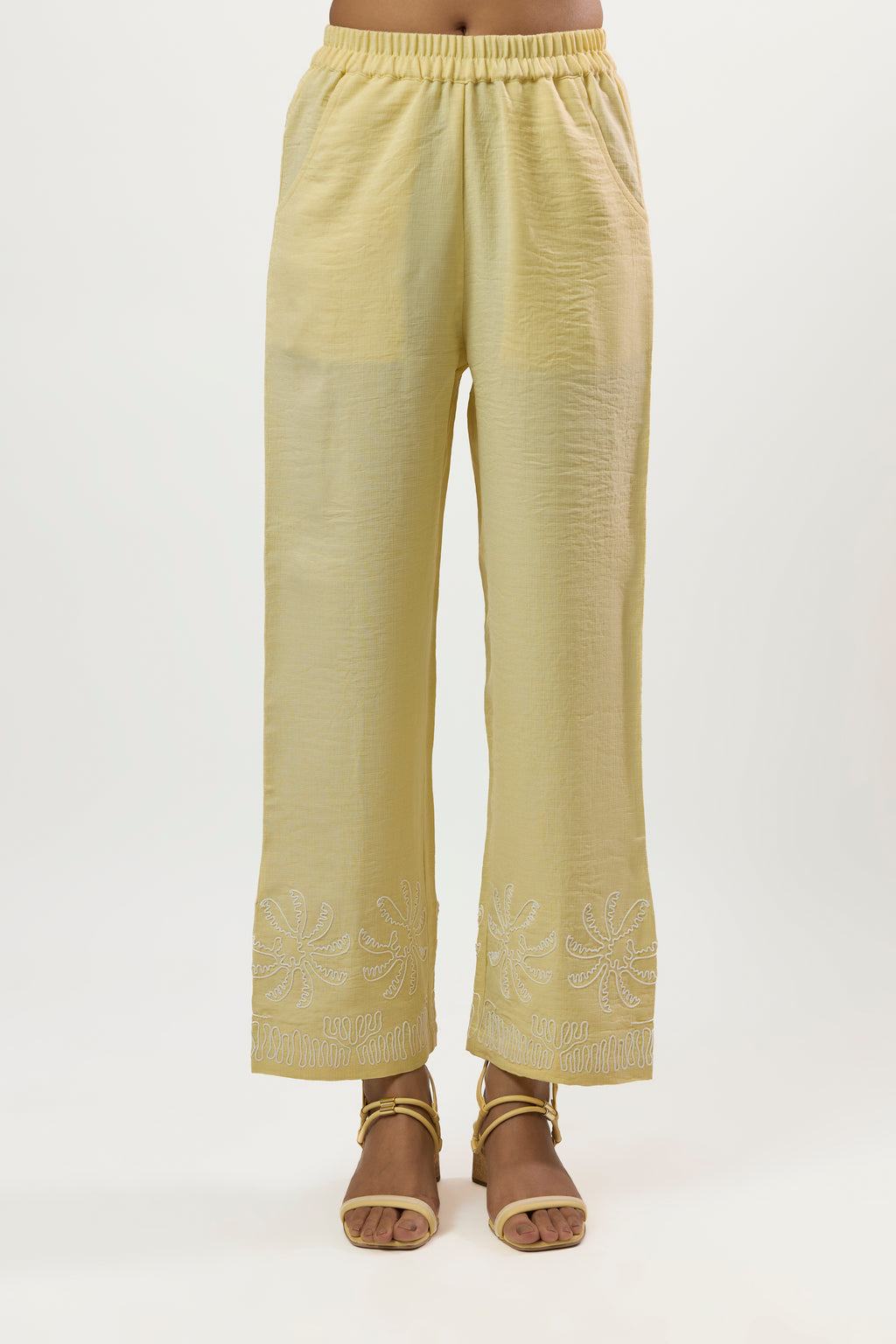 BUTTER YELLOW WITH WHITE EMBROIDERY CO-AED SET