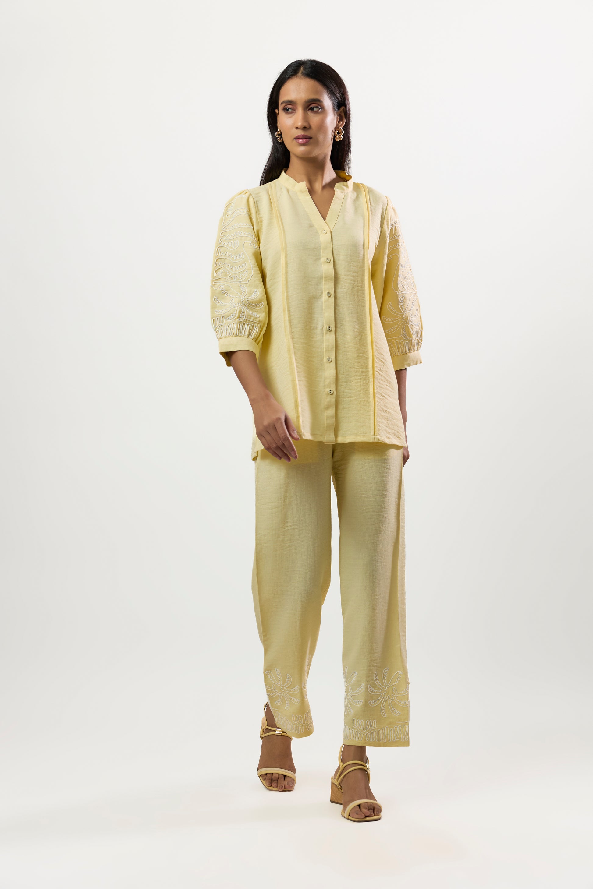 BUTTER YELLOW WITH WHITE EMBROIDERY CO-AED SET