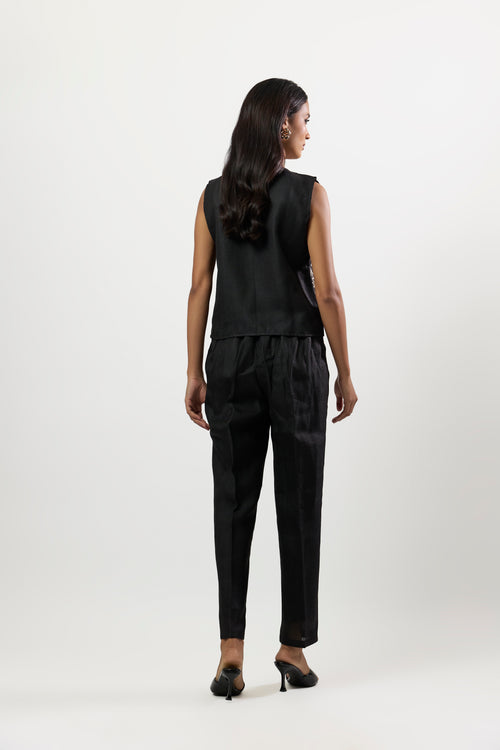 BLACK EMBROIDERED WAISTCOAT WITH PANTS