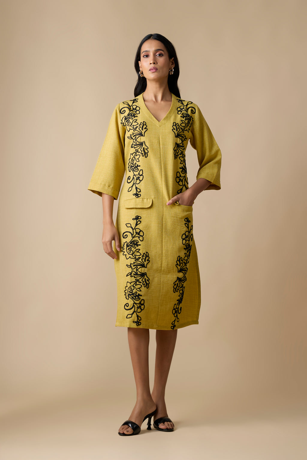 GOLDEN PLAM COLOR WITH BLACK COAD EMBROIDERED DRESS