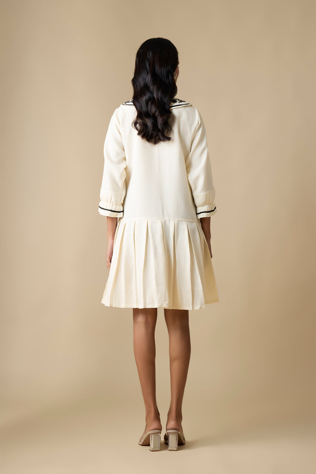 WHITE WITH BLACK EMBROIDERED DRESS