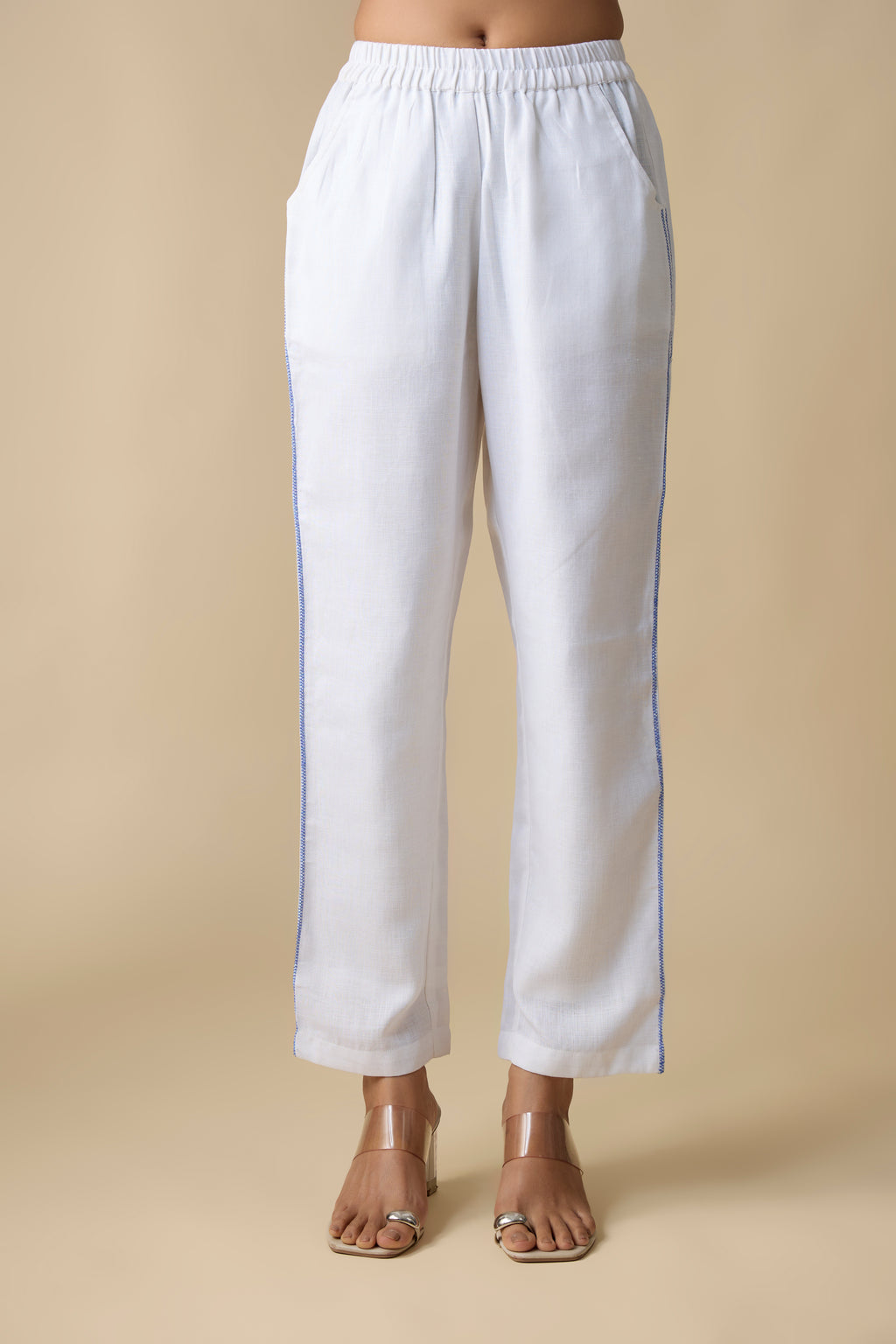 WHITE WITH BLUE EMBROIDERED SHIRT &TROUSERS