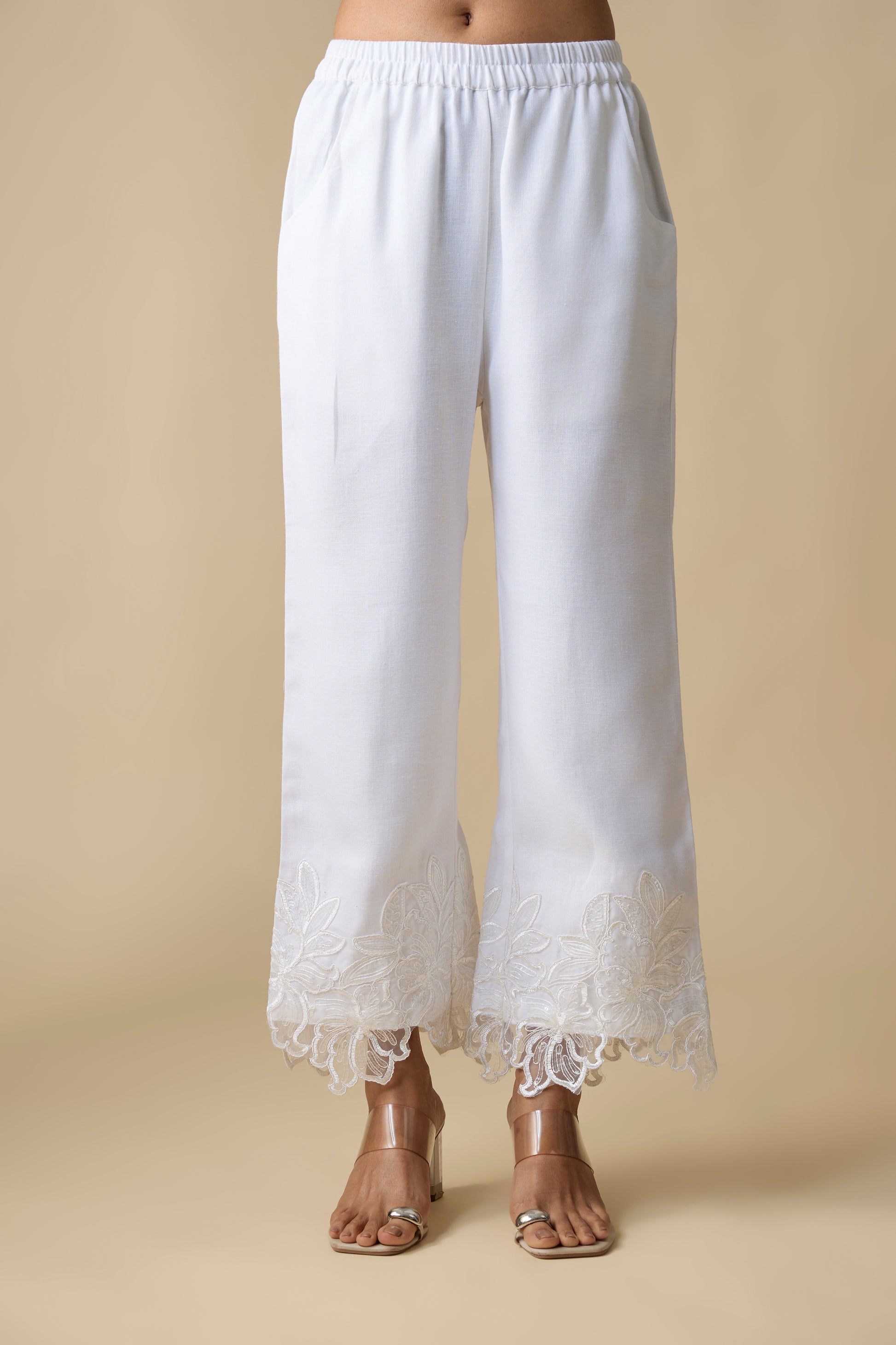 LIME GREEN EMBROIDERED SHIRT & WHITE PANTS