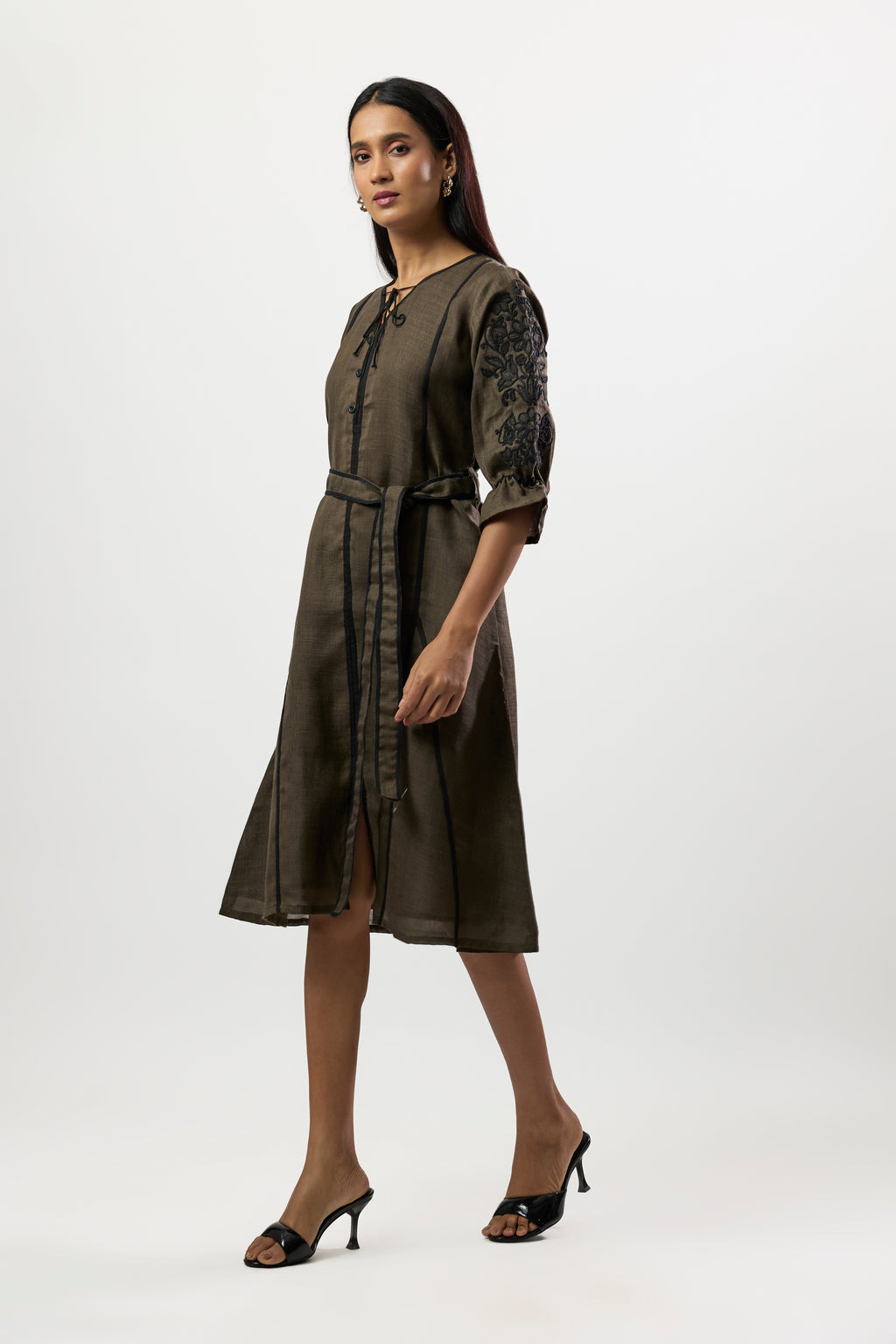 OLIVE GREEN MIDI DRESS