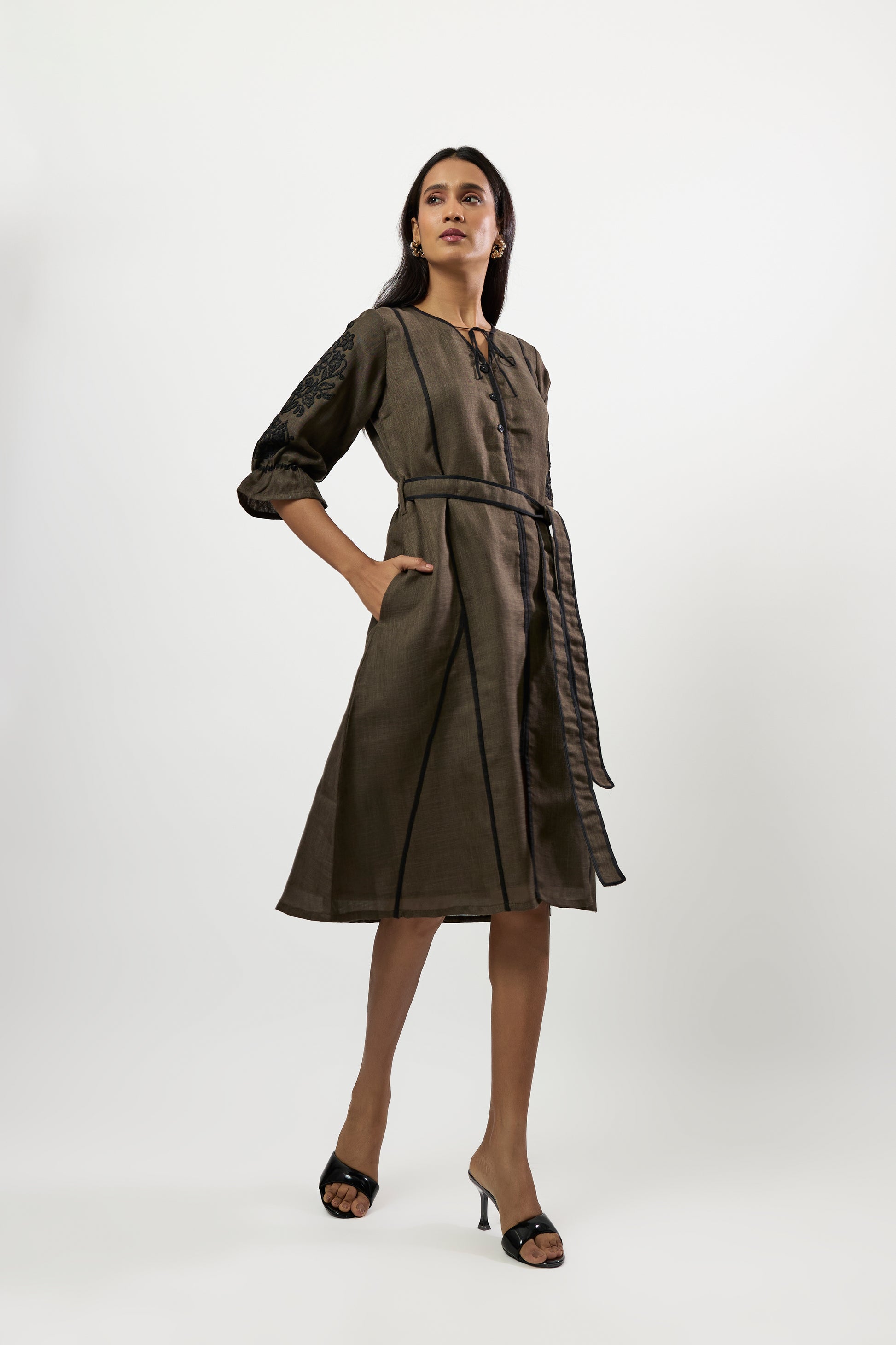 OLIVE GREEN MIDI DRESS