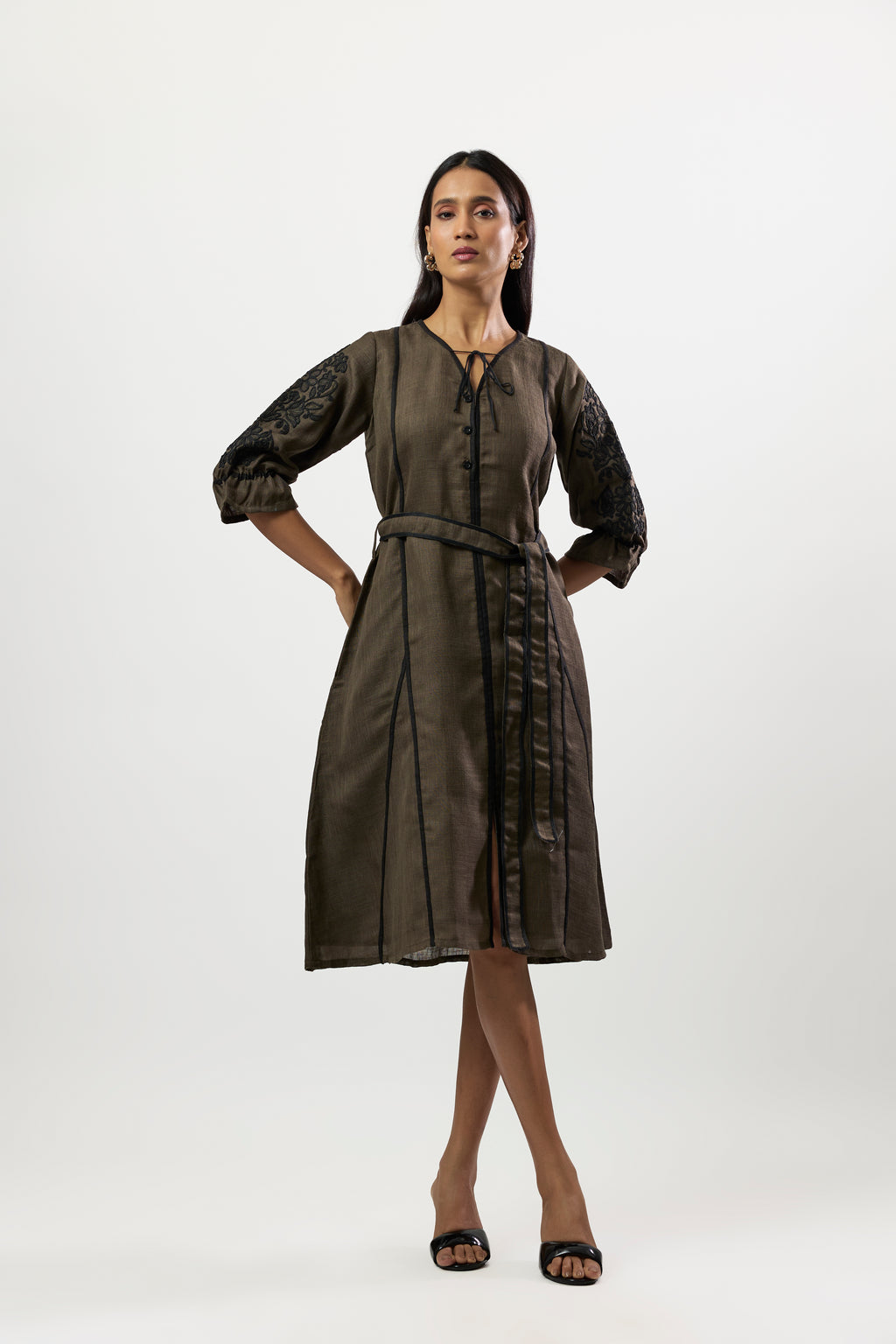 OLIVE GREEN MIDI DRESS