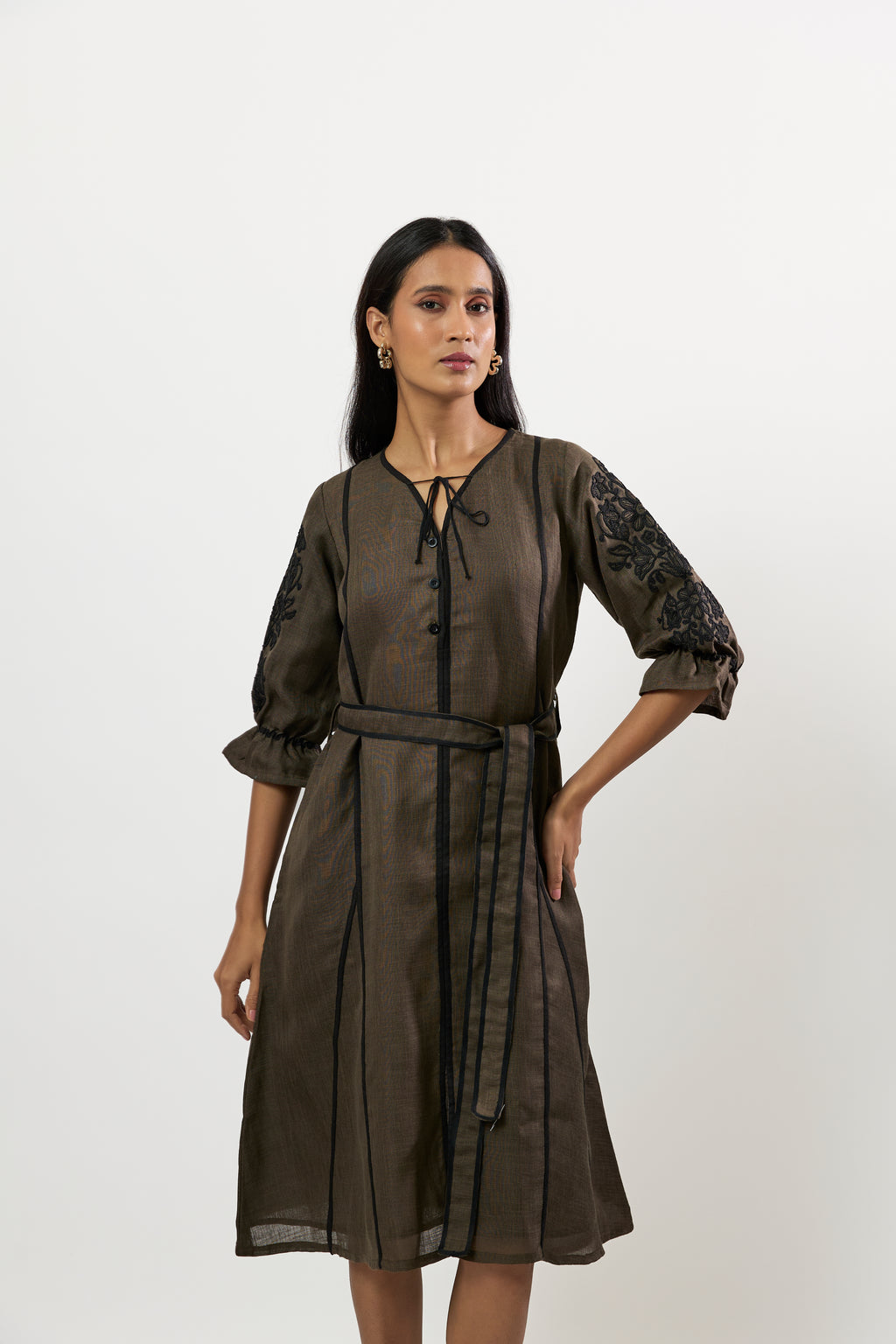 OLIVE GREEN MIDI DRESS