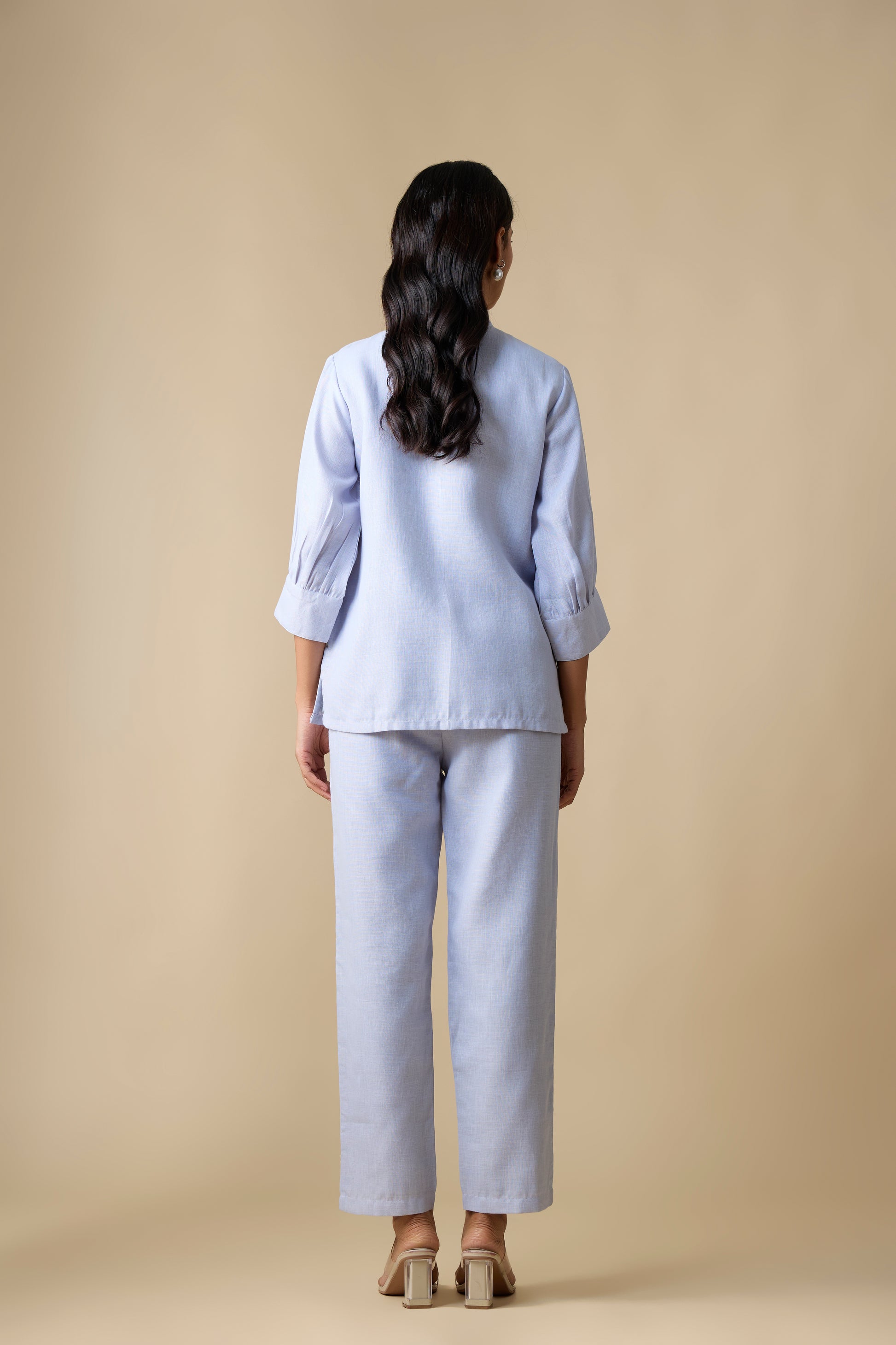 BLUE WITH WHITE EMBROIDERED SHIRT & TROUSERS