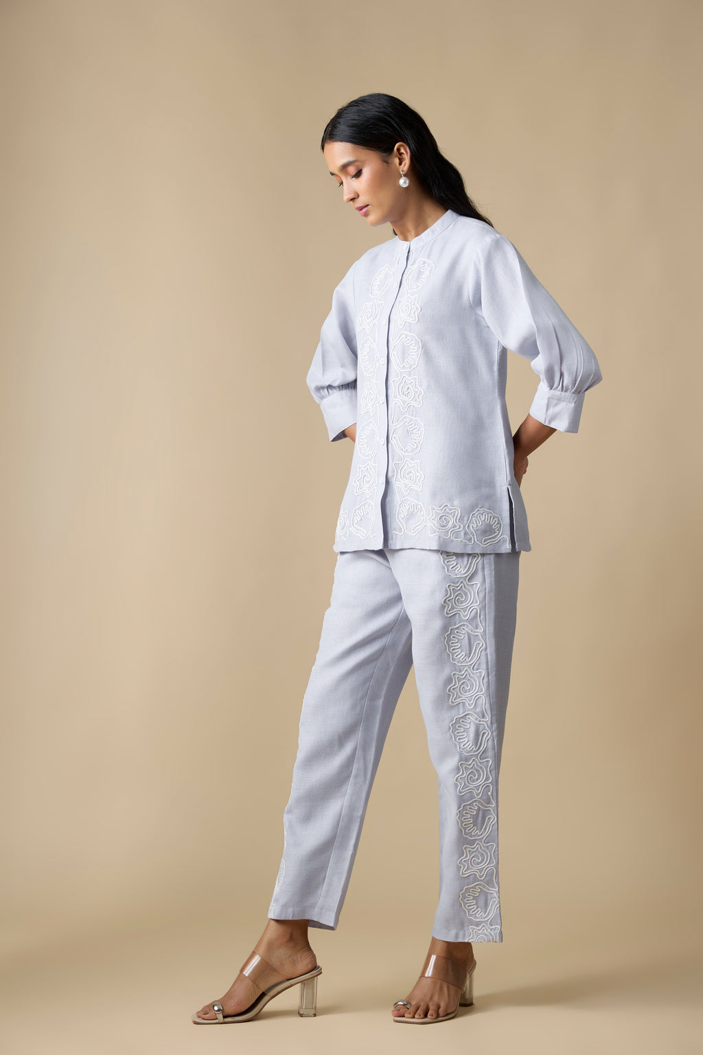 BLUE WITH WHITE EMBROIDERED SHIRT & TROUSERS